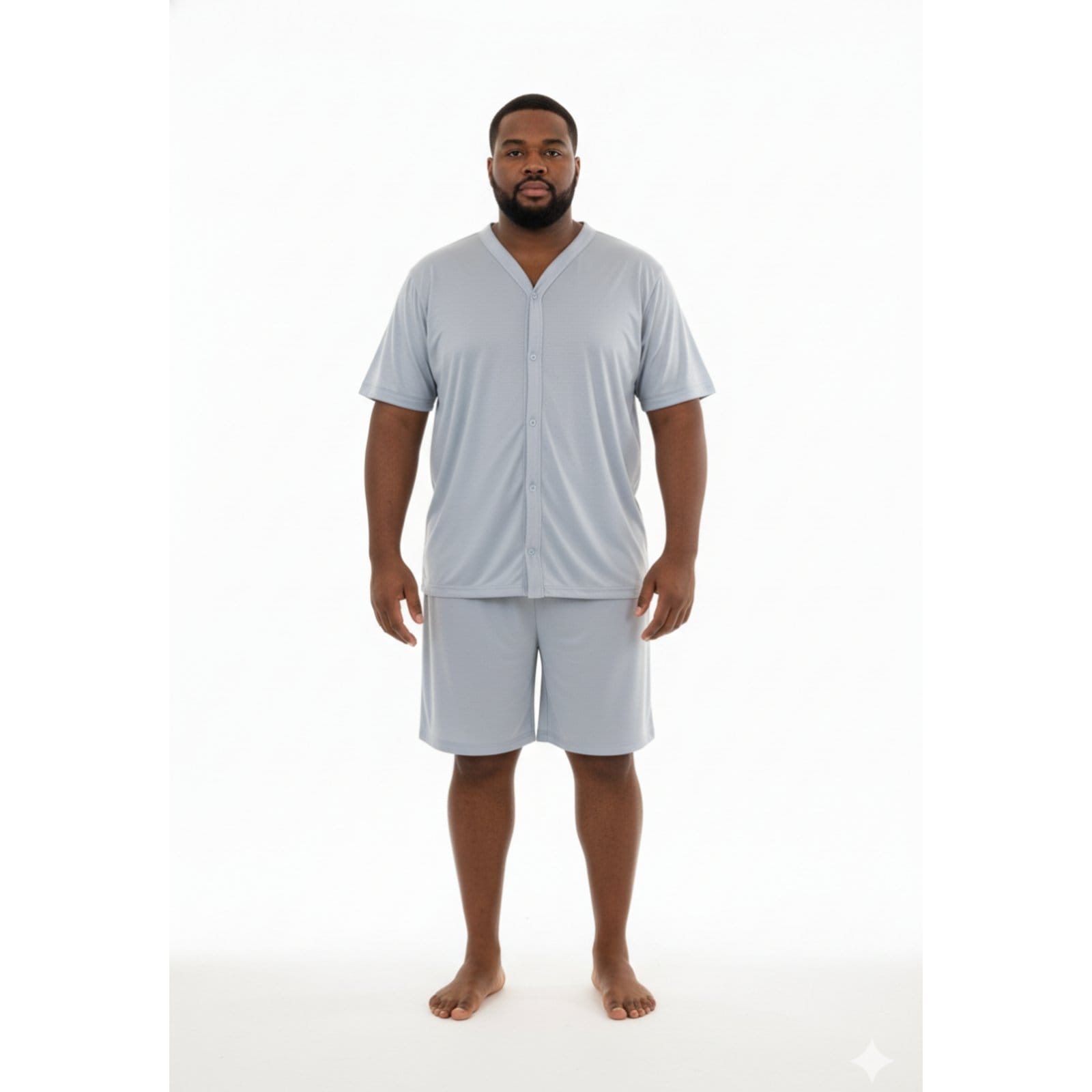 Pijama Americano Curto Masculino Aberto Plus Size Adulto Verão Calor Malha Fria Manga Curta G1 G2 G3 G4 50 52 54 Conforto Botão Abotoado Homen Mechler