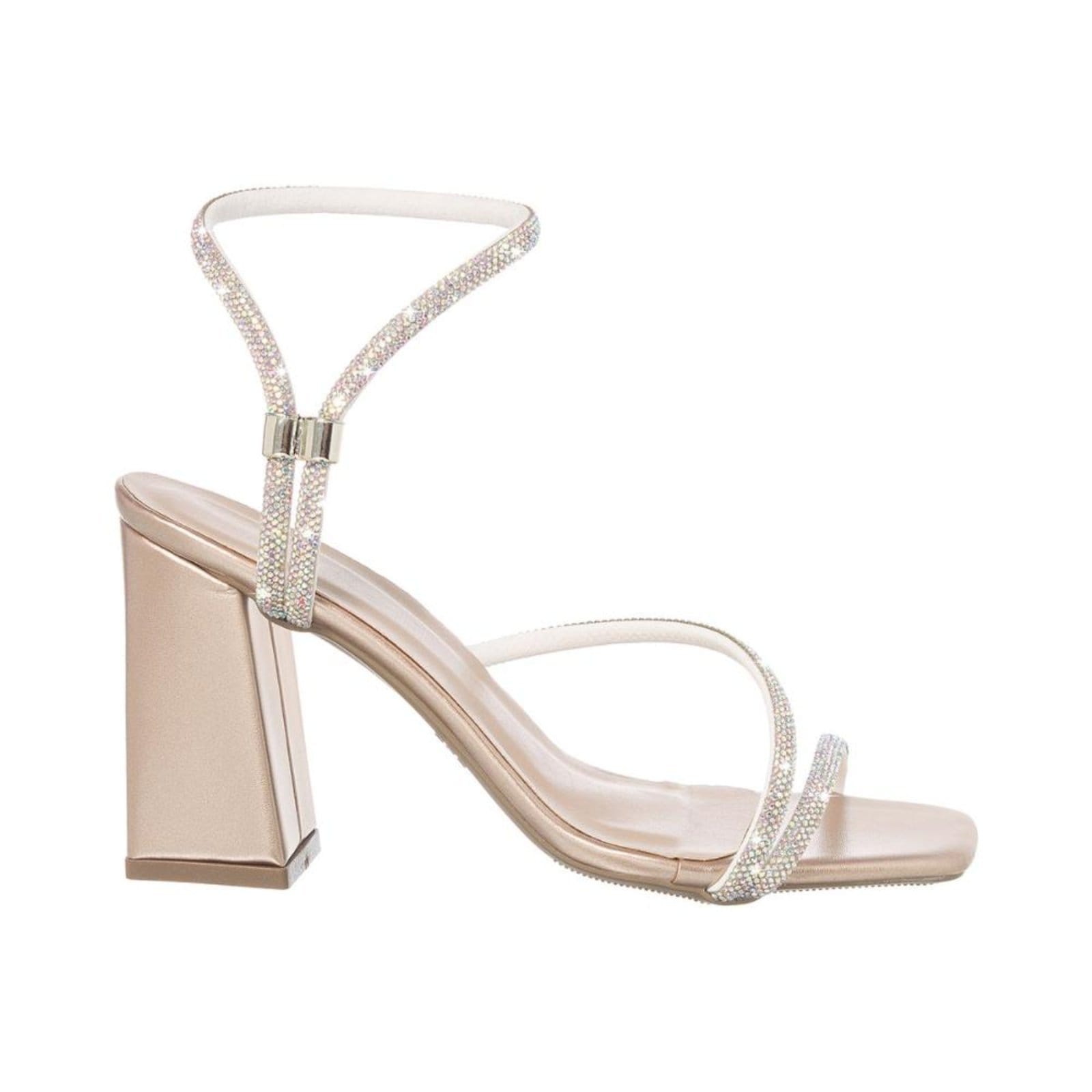 Sandália Feminina Salto Grosso Strass Calce Fácil Confort