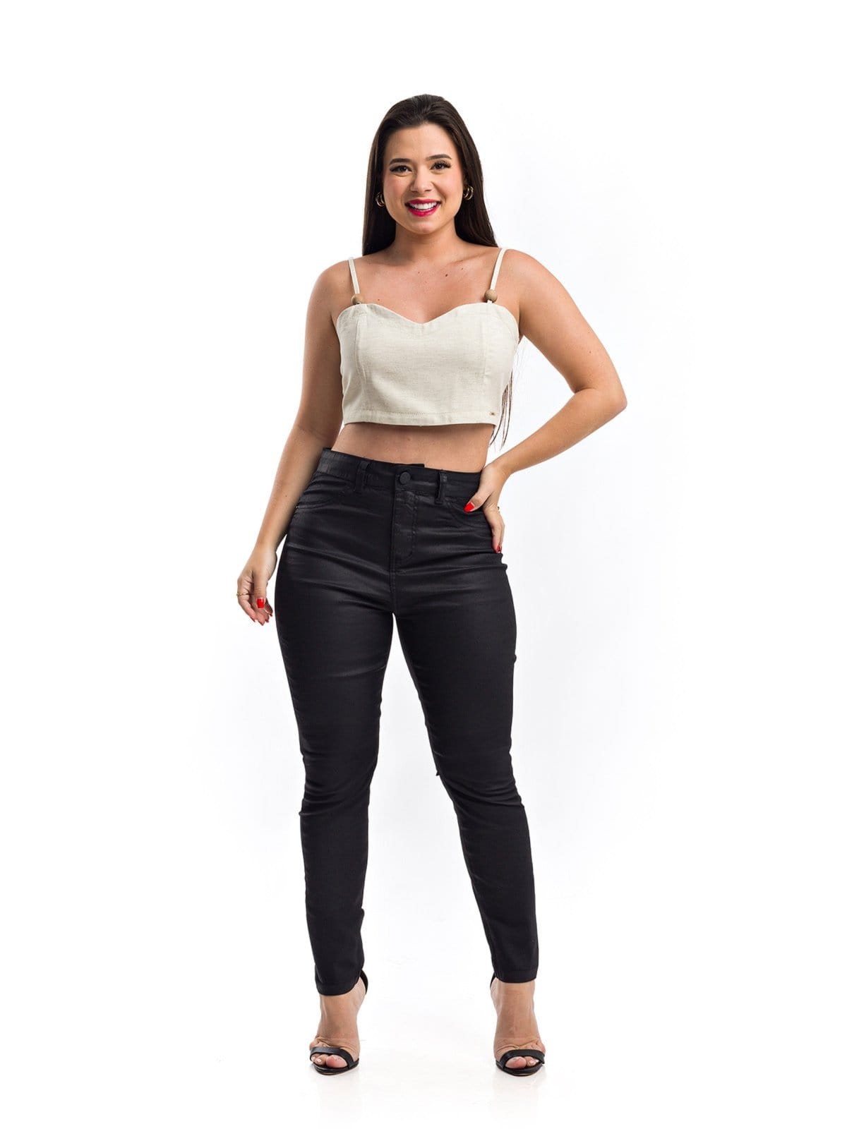 Vista principal Calça Cigarrete Restrito Jeans Resinada com Elastano Restrito Jeans preto