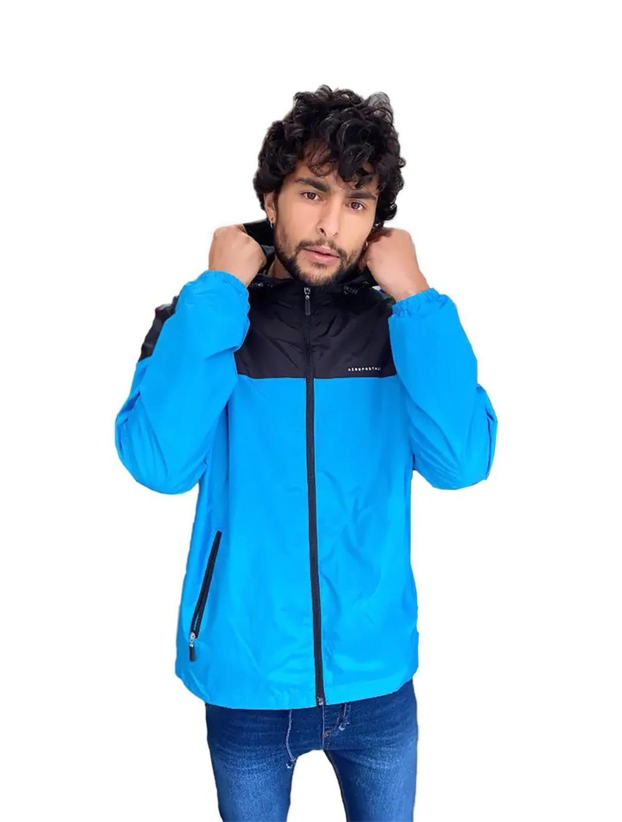 Jaqueta Aeropostale Masculina Corta-Vento Lettering Duo Azul Claro/Preto