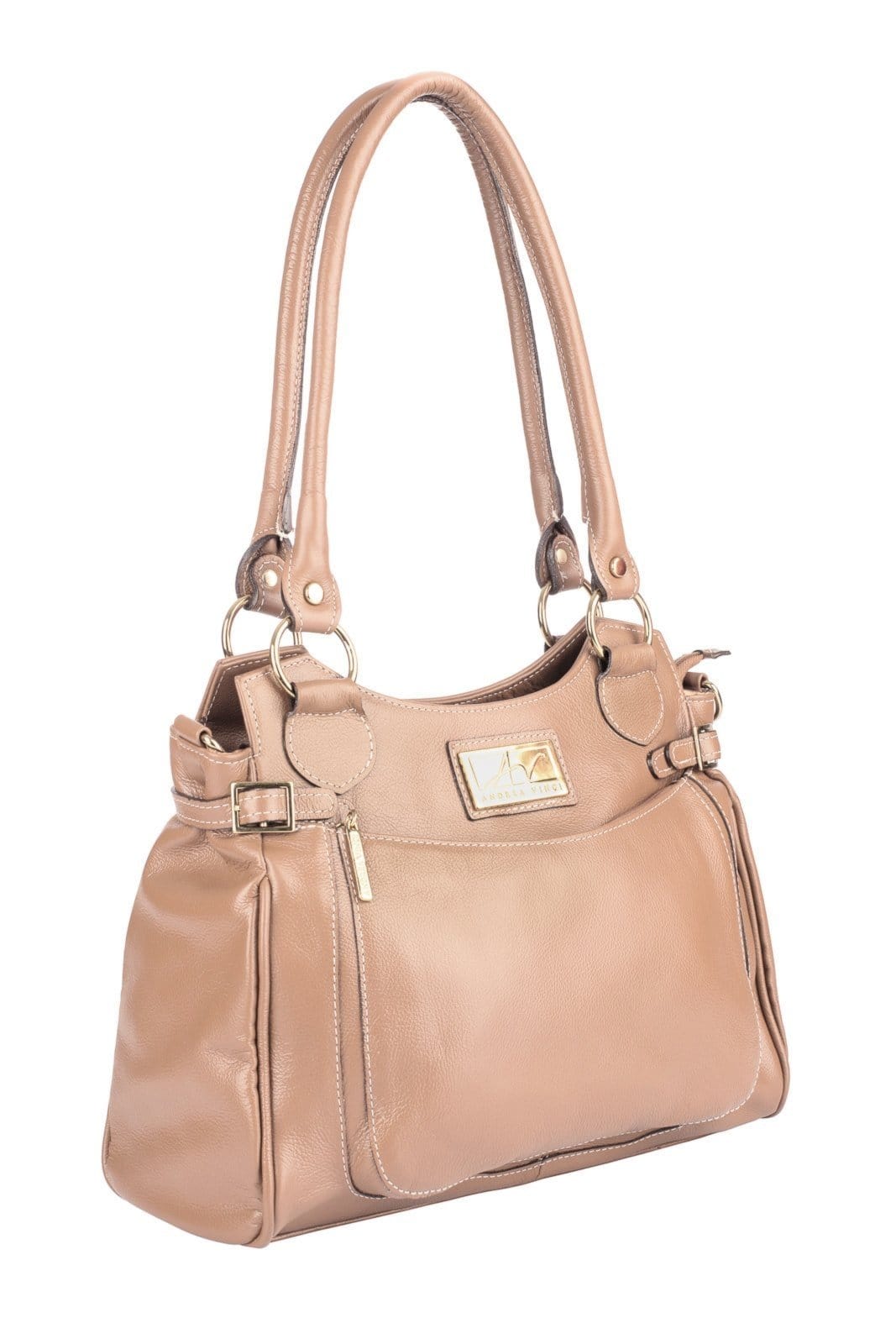 Vista 2 Bolsa Andrea Vinci grande de couro liso Lúcia Andrea Vinci bege