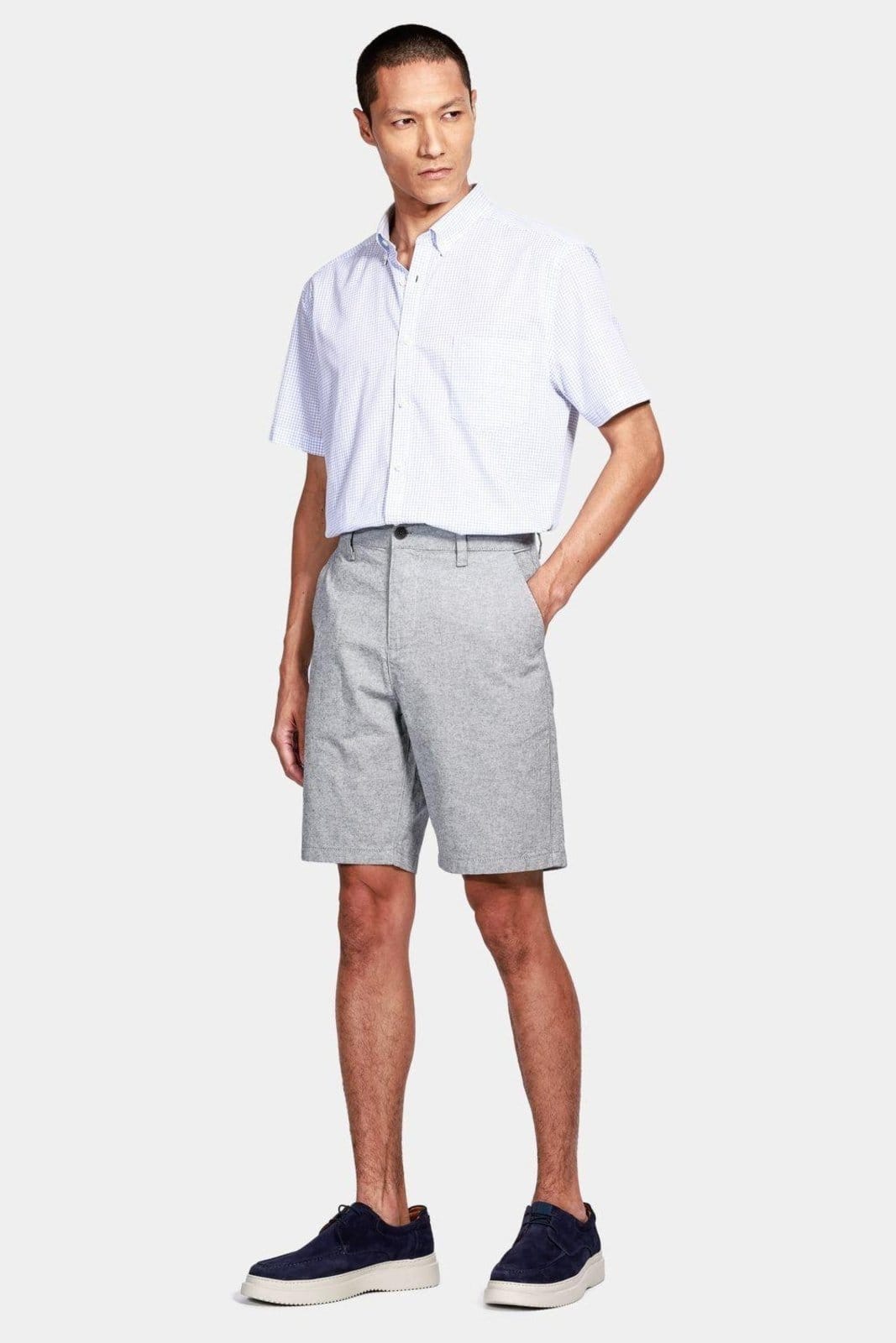 Vista 2 Camisa Aramis Manga Curta Regular Com Bolso Branco Com Azul Aramis incolor azul