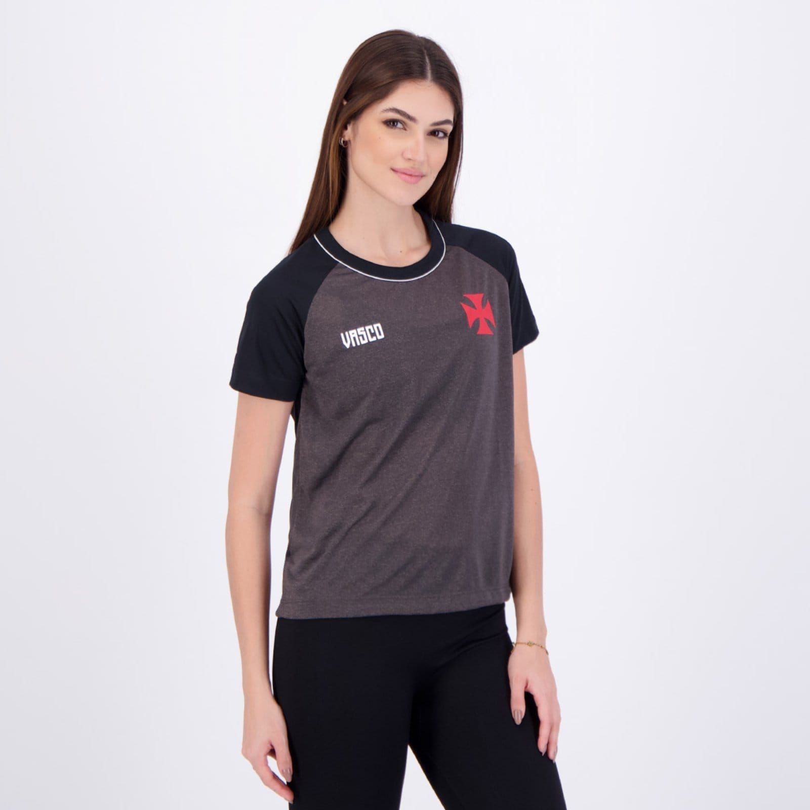 Vista 2 Camisa Vasco Cesto Feminina e Preta braziline cinza