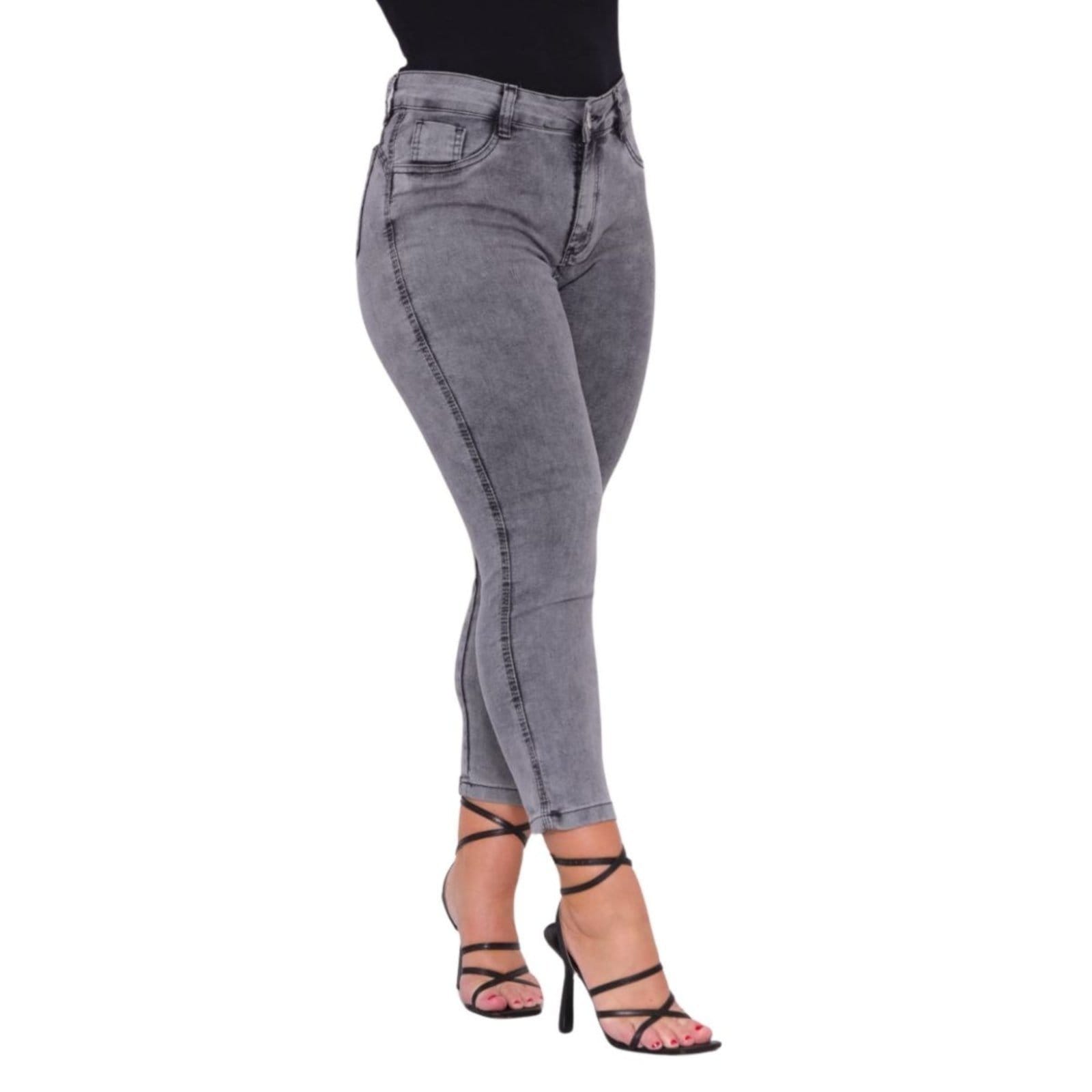 Vista 2 Calça Feminina Capri Preta/Jeans Alleppo Jeans cinza/grafite