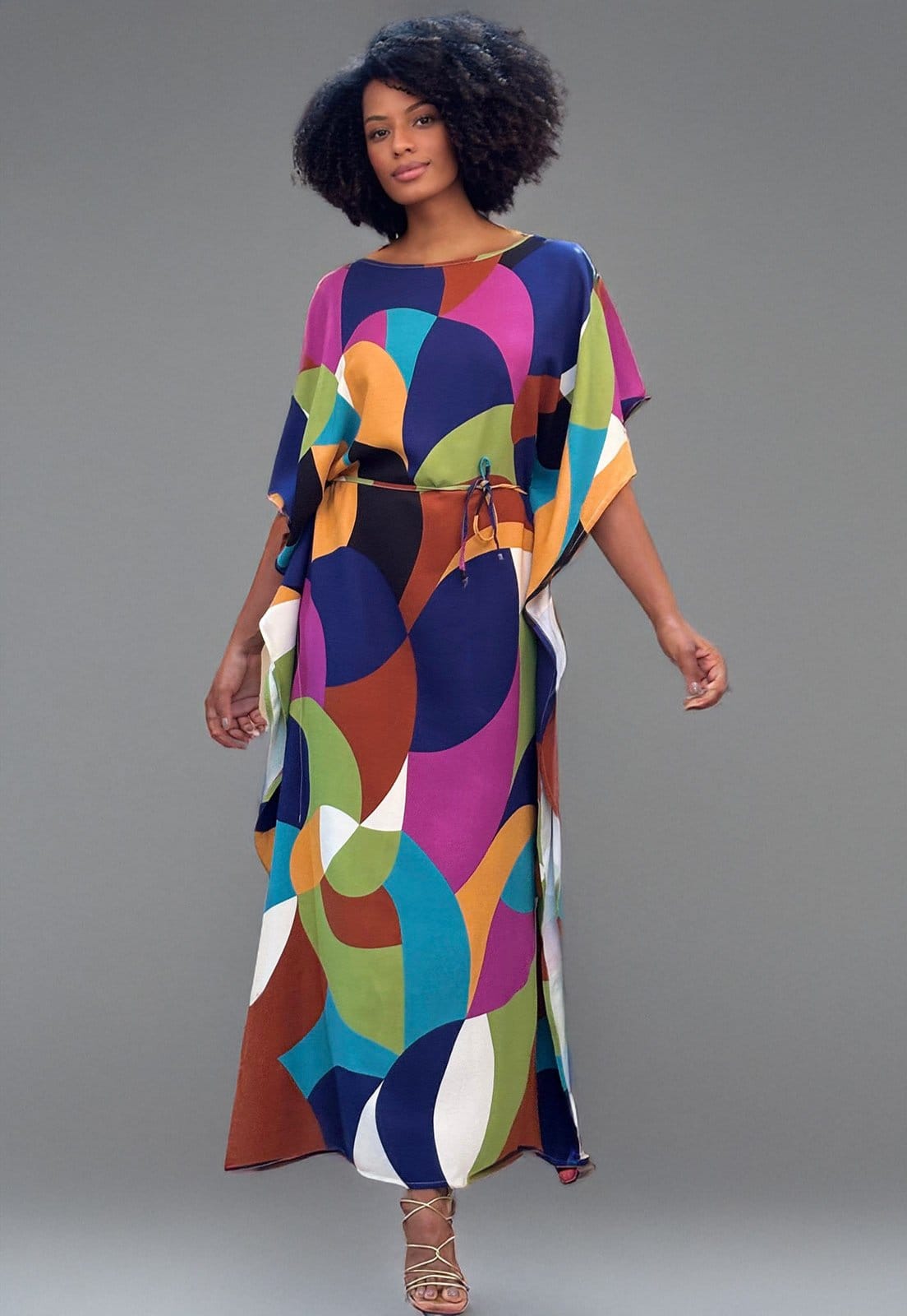 Vestido Amazonia Vital Kaftan Viscose Longo Estampa Jardim