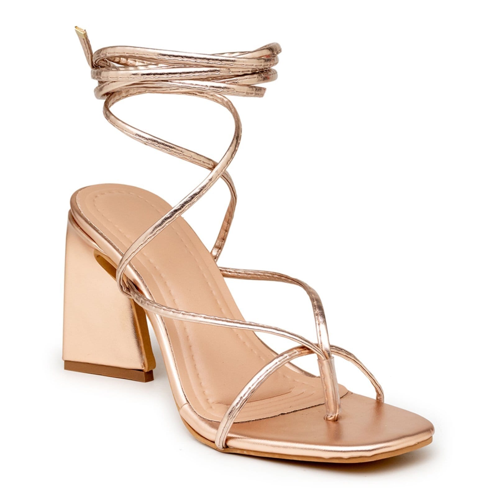 Vista 2 Sandália Feminina Salto Alto Triângulo 130510 Napa Flor da Pele cobre