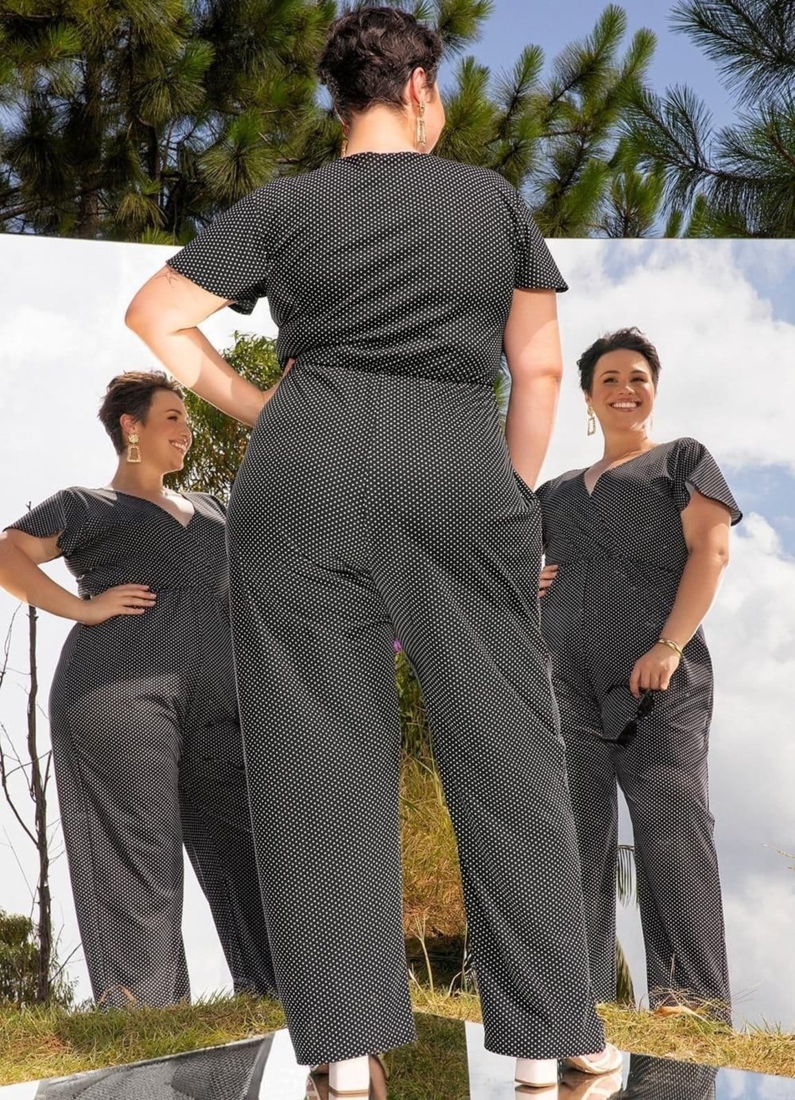 Vista 2 Macacão Em Malha Poá Marguerite preto