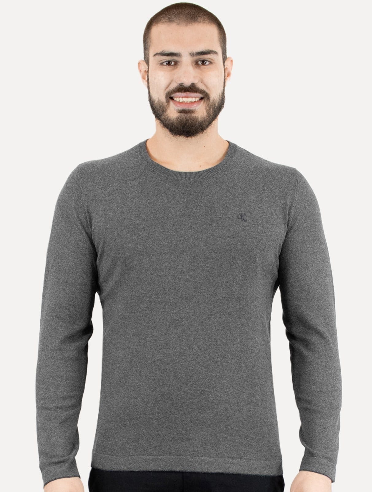 Suéter Calvin Klein Jeans Masculino Tricot Gola Careca com Logo Chumbo