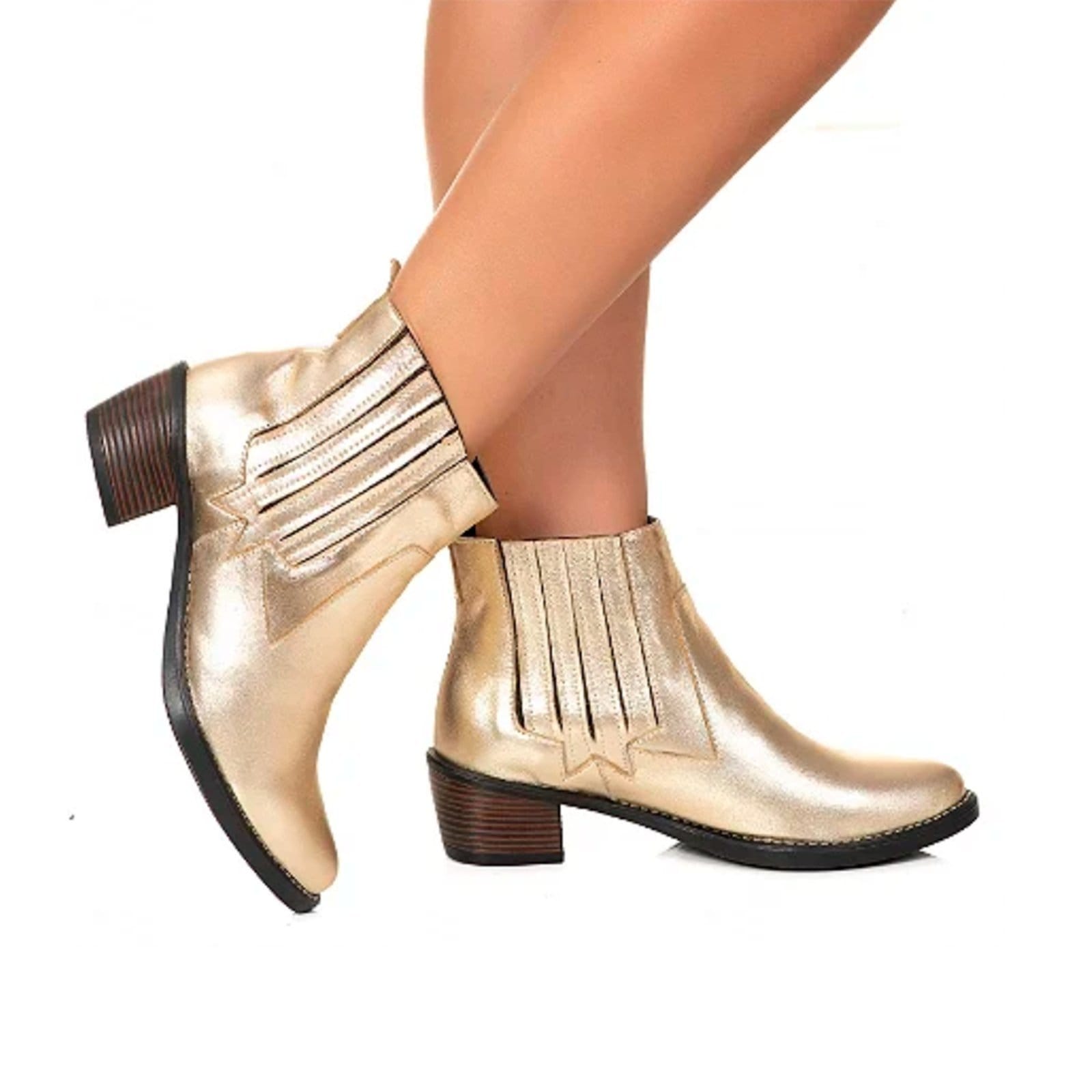 Vista 2 Bota Couro Campero Cano Curto Básic Campero dourado