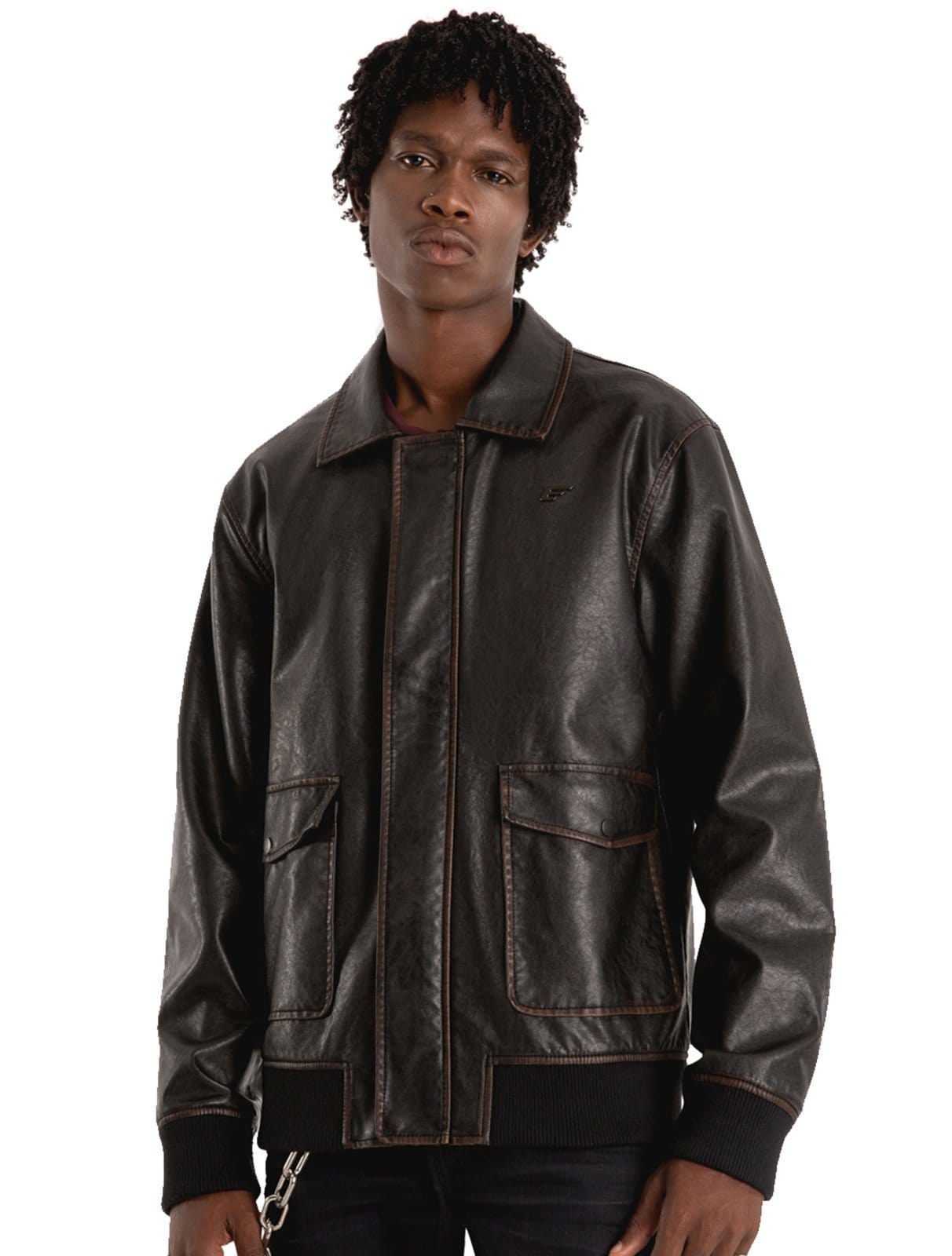 Jaqueta Ellus Masculina PU Washed New Aviator Preta