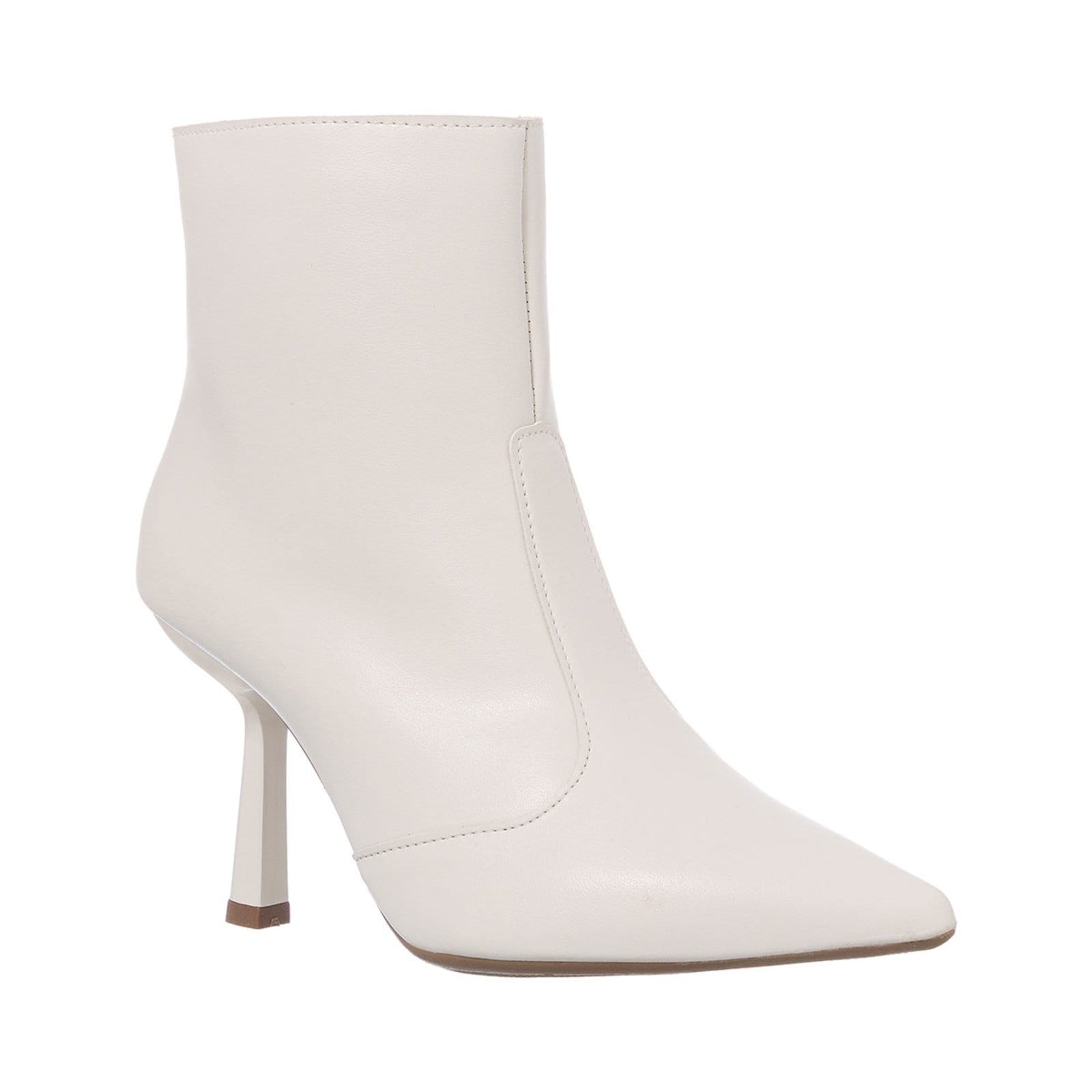 Bota Feminina Cano Curto Bico Fino Salto Alto Com Zíper Leve Off-white