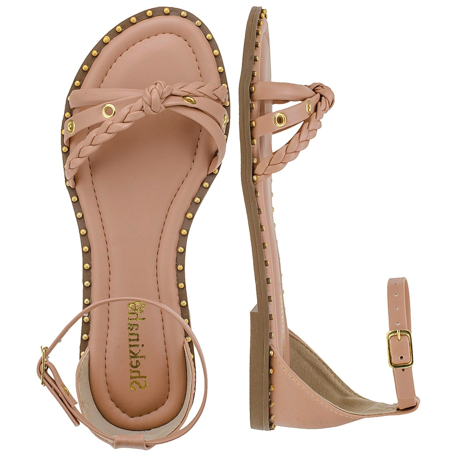 Rasteira Feminina Rasteirinha Shekinah Sola Com Tachas Tranças