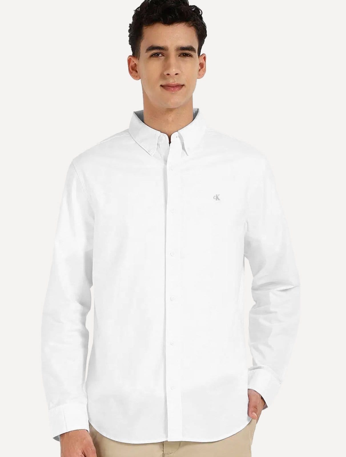 Camisa Calvin Klein Jeans Regular CK Grey Logo Branca