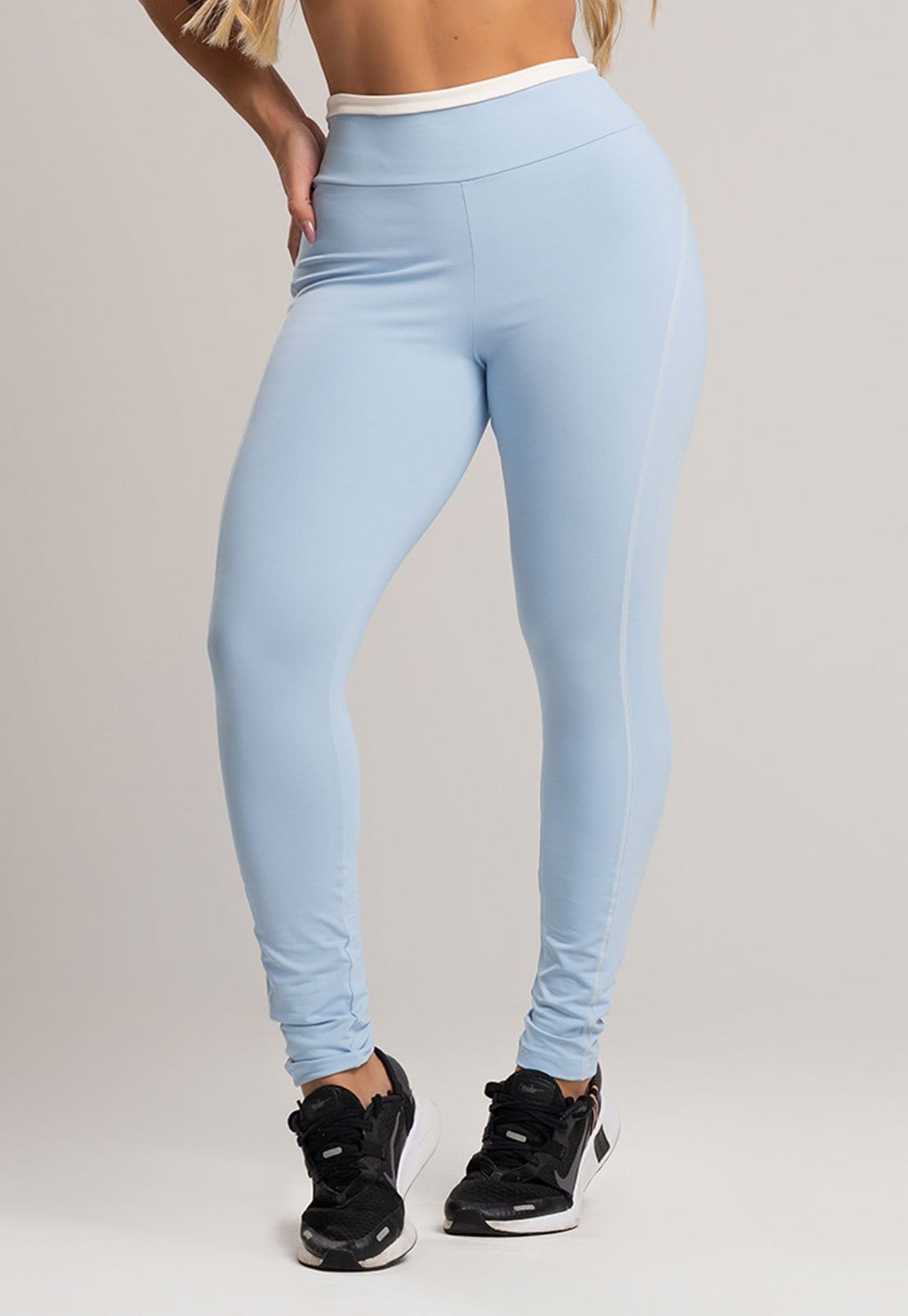 Calça Legging MVB Modas Cós de Vira Cintura Alta Feminina Poliamida Céu