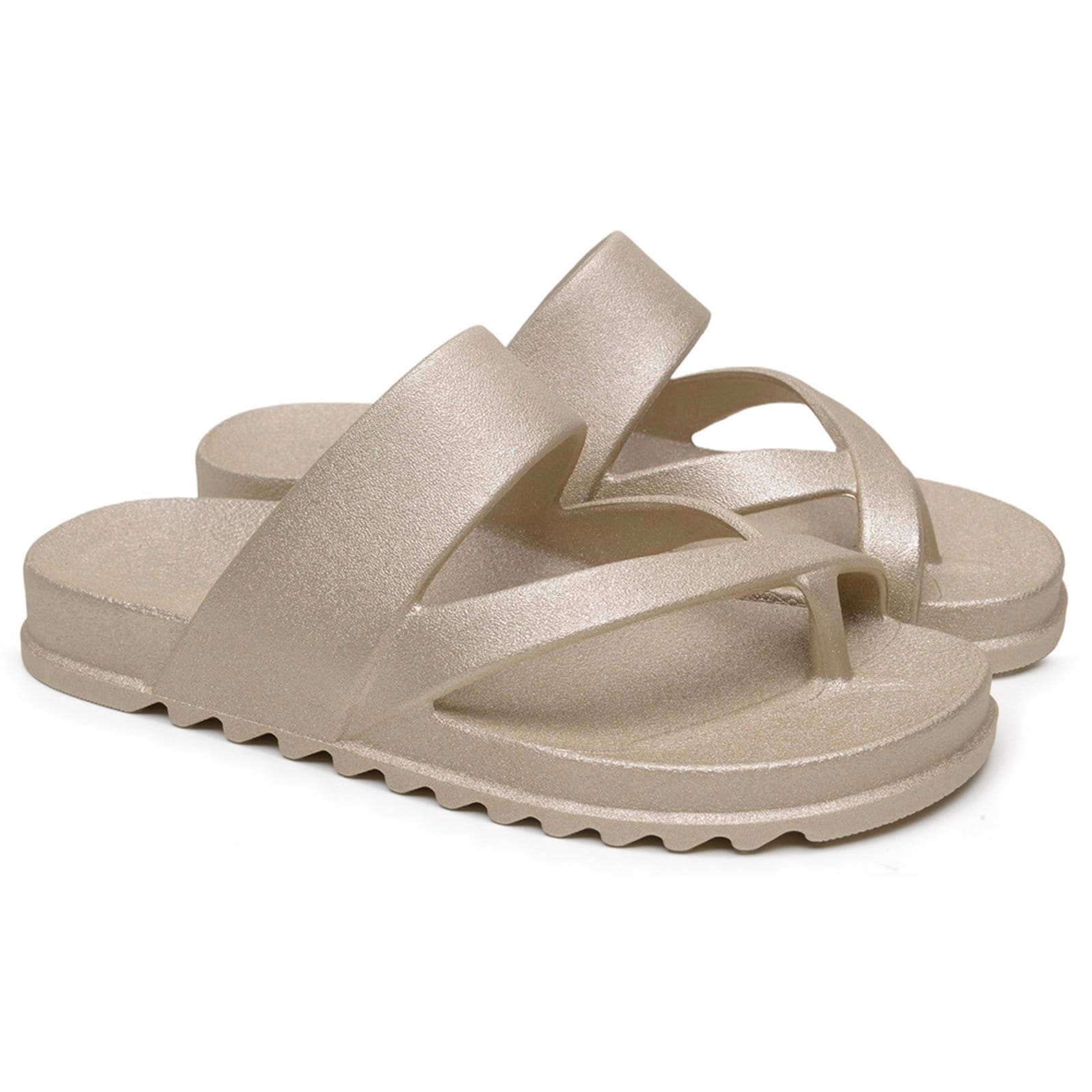 Chinelo Feminino Casual Anna Andrade Sandália Slide Flat De Dedo Versátil Leve Metalizada