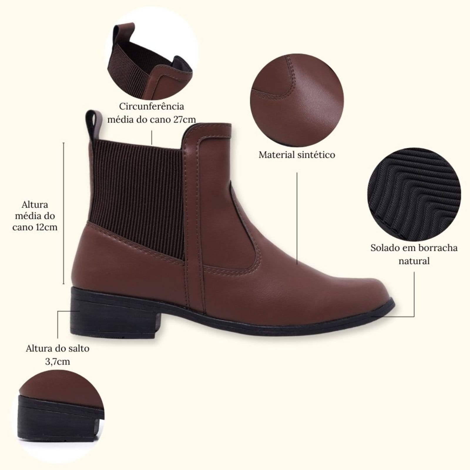 Vista 2 Bota Feminina Coturno Cano Baixo Curto Botinha Schiareli 11212 Cappuccino Schiareli marrom