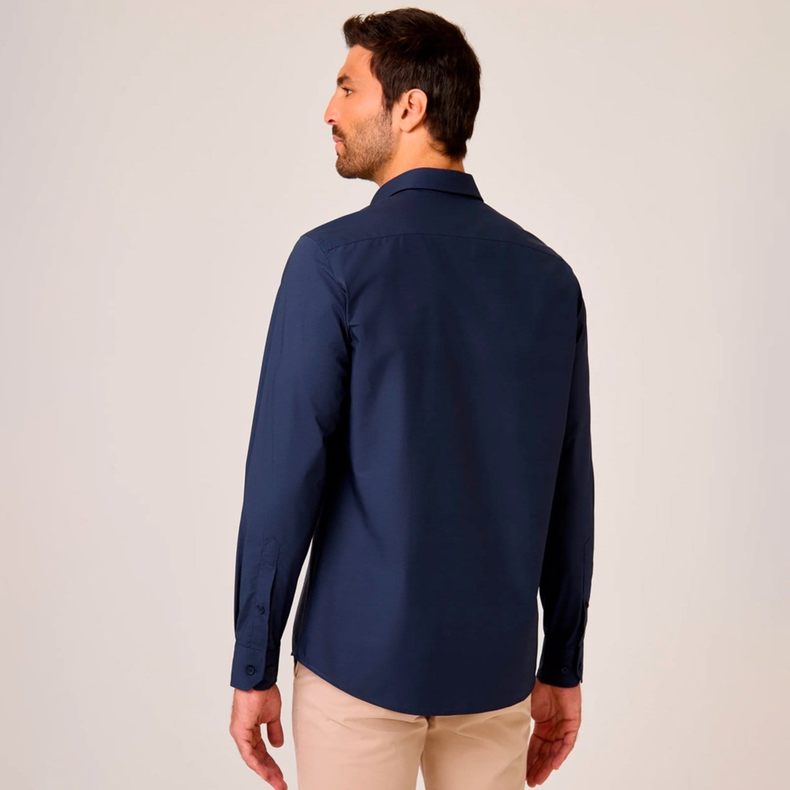 Vista 2 Camisa Dudalina Slim Tricoline Lisa In25 Marinho Masculino Dudalina azul marinho