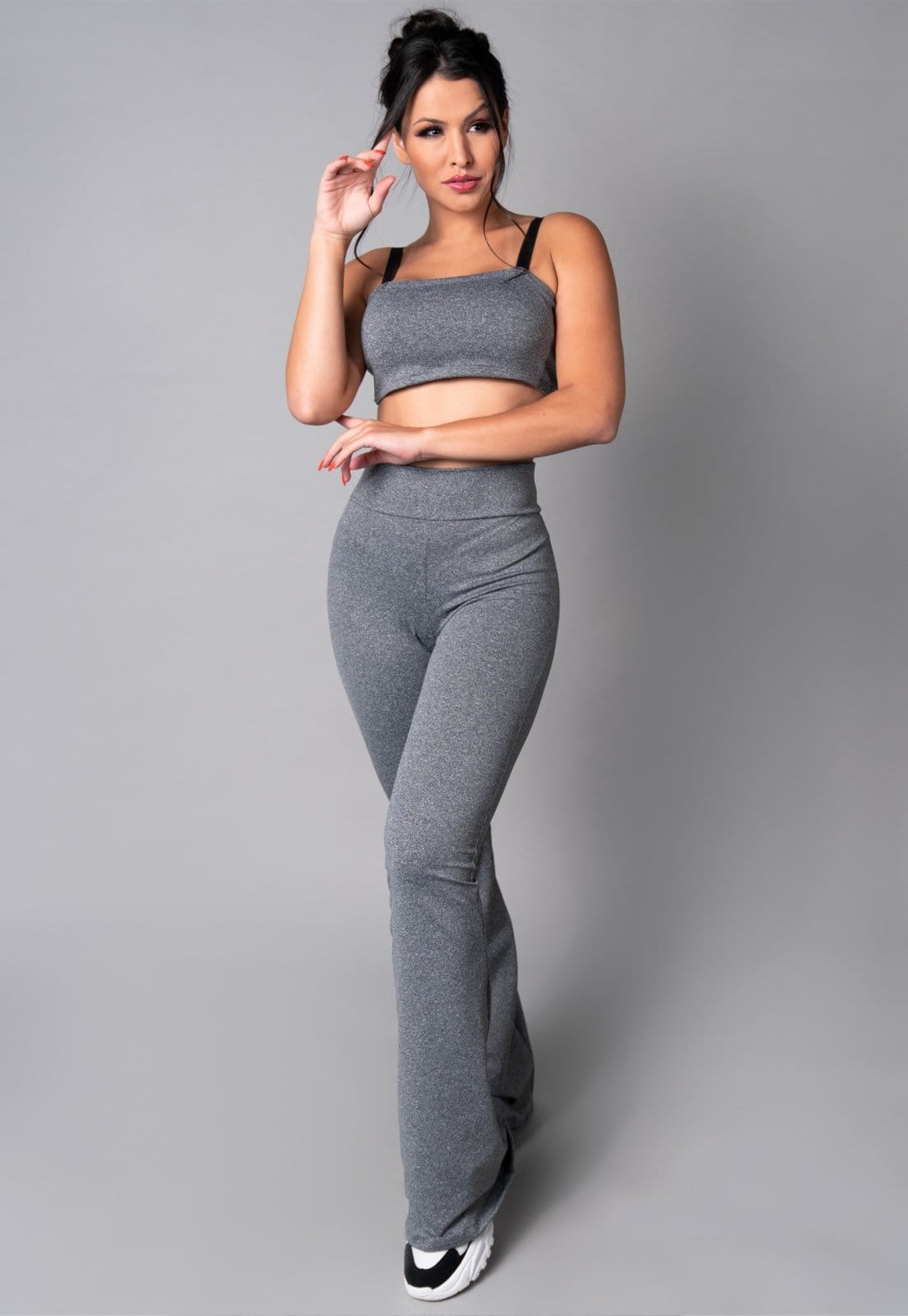 Conjunto Feminino MVB Modas Calça Flare Feminina e Top Faixa com Alça