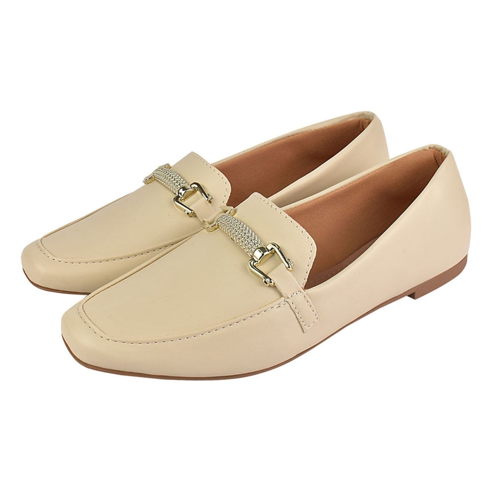 Sapato Feminino Mocassim Donatella Shoes Bico Quadrado Confort Sapatilha Social Off White