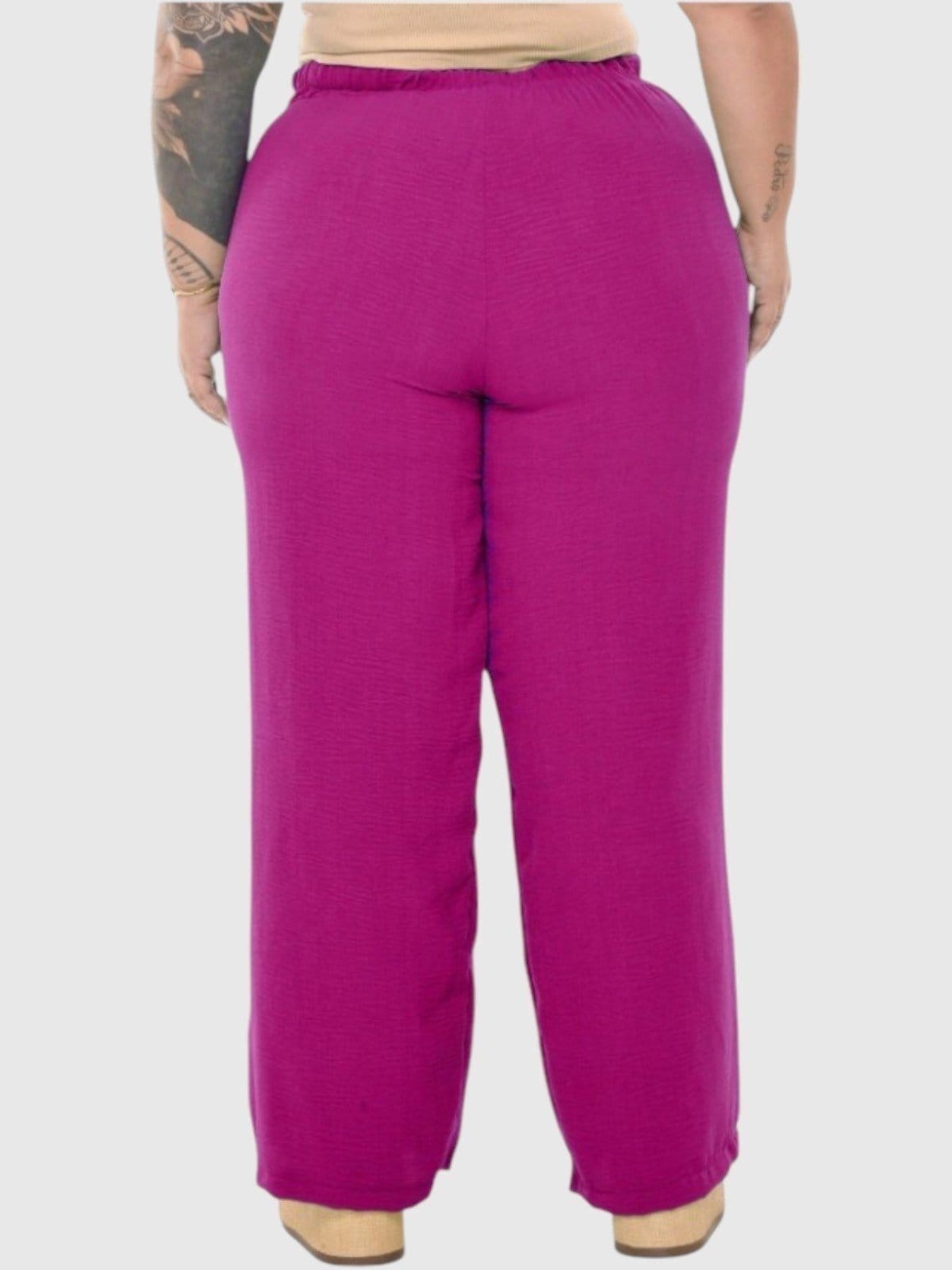 Vista 2 Calça Pantalona Plus Size D Bell Outlet Fashion Feminina Duna Com Bolso Cintura Alta Fucsia D BELL OUTLET FASHION roxo fucsia