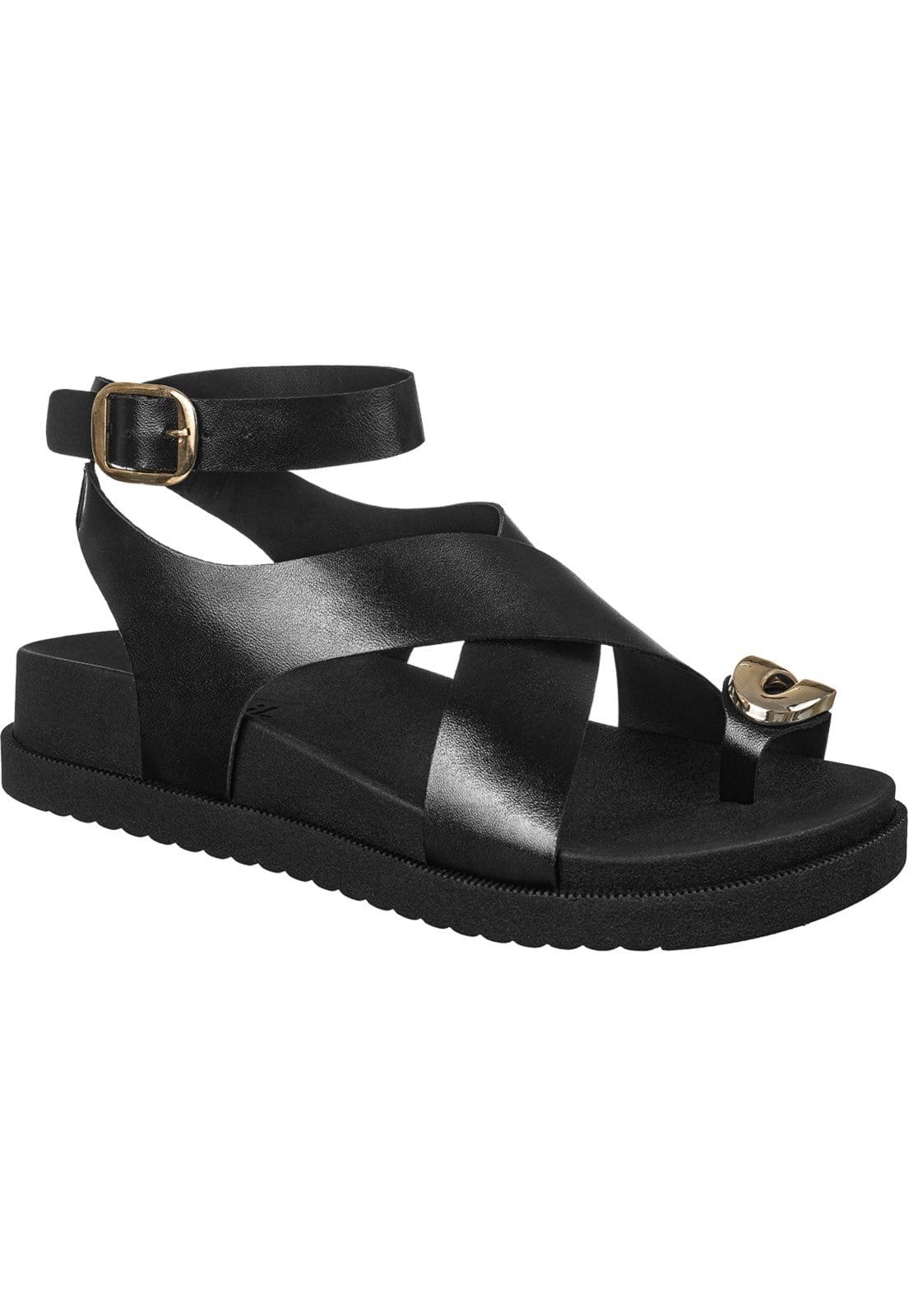 Sandália Feminina Papete GiGiL Tiras Largas X De Dedo Detalhe Metalizado Boho