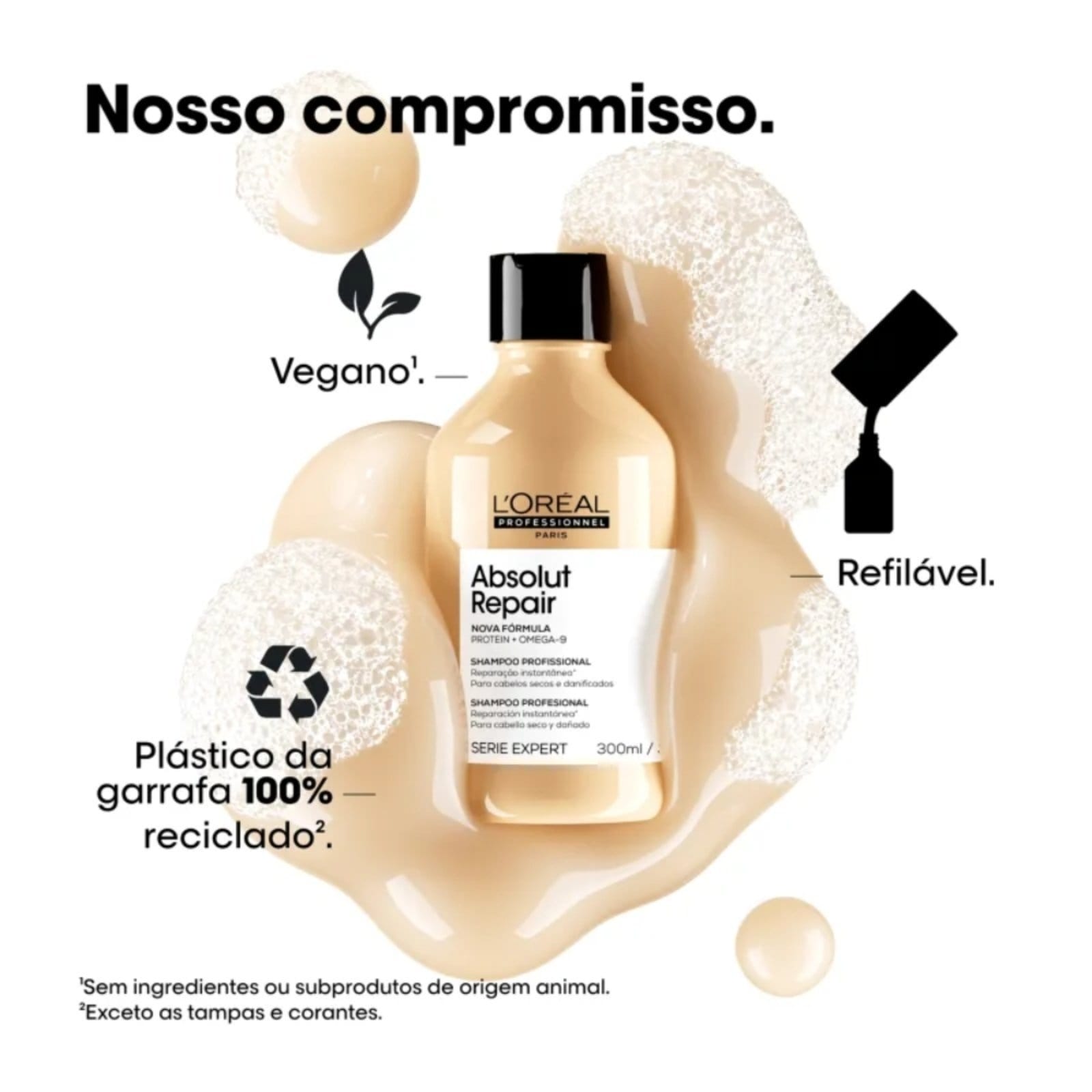 Vista 2 L'Oréal Professionnel Serie Expert Absolut Repair Omega-9 + Protein - Shampoo Loreal amarelo