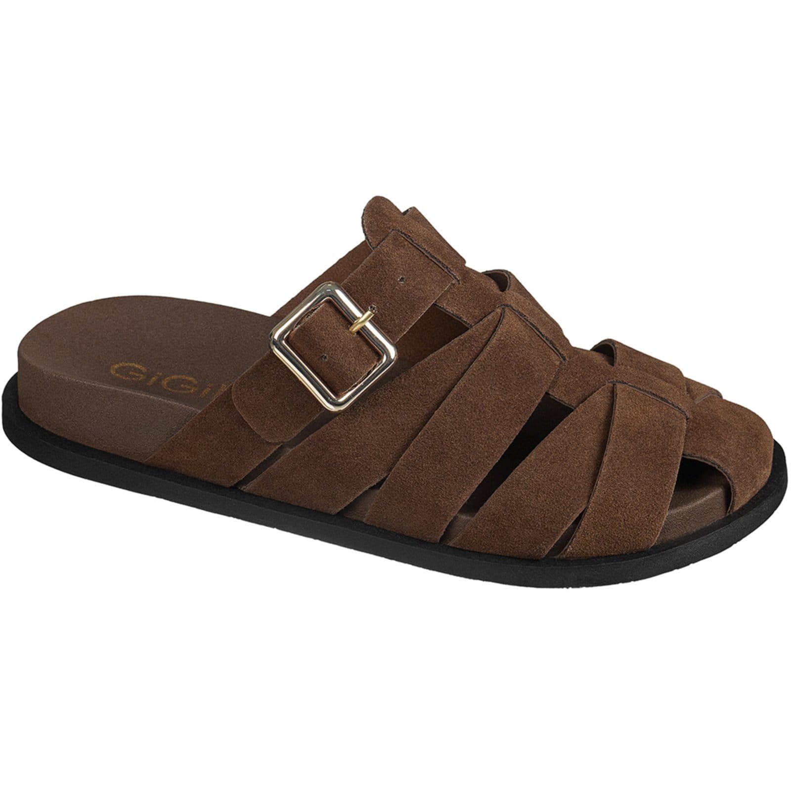 Sandália Feminina GIGIL Papete Clog Tiras Camurça Fivela Lateral Casual Moderno Camurça