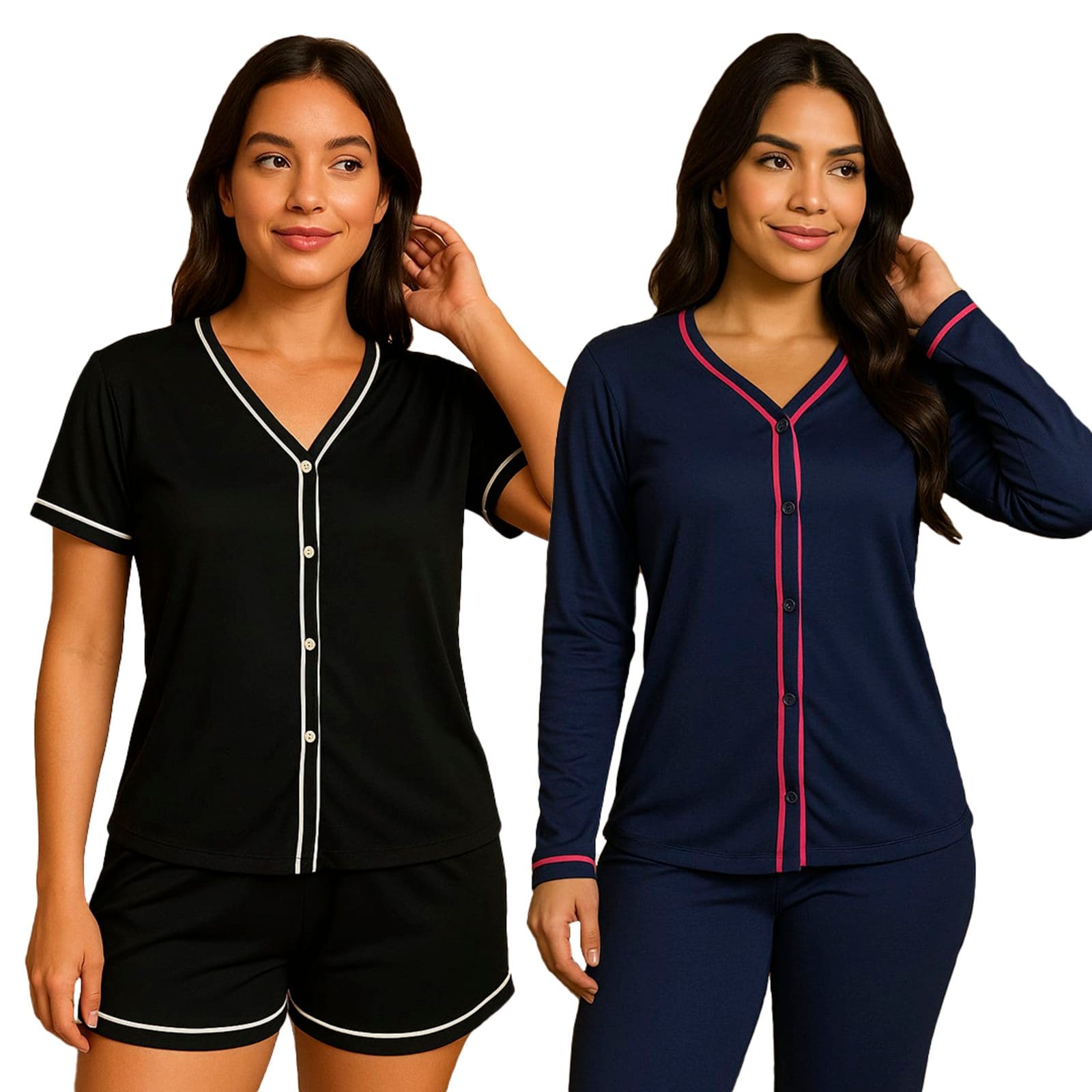 Kit 2 Pijamas Gabi Lingerie Estilo Blogueira Manga Curta e Manga Comprida Modelagem Perfeita Elegante Moda Feminina