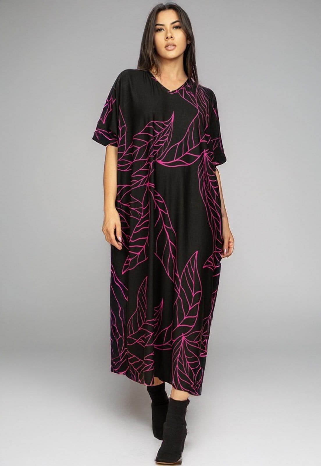 Vista 2 Vestido Cabanafree Kaftan Malha Saruel Estampa Antúrios Cabanafree bordô/estampado/floral/lilás/preto