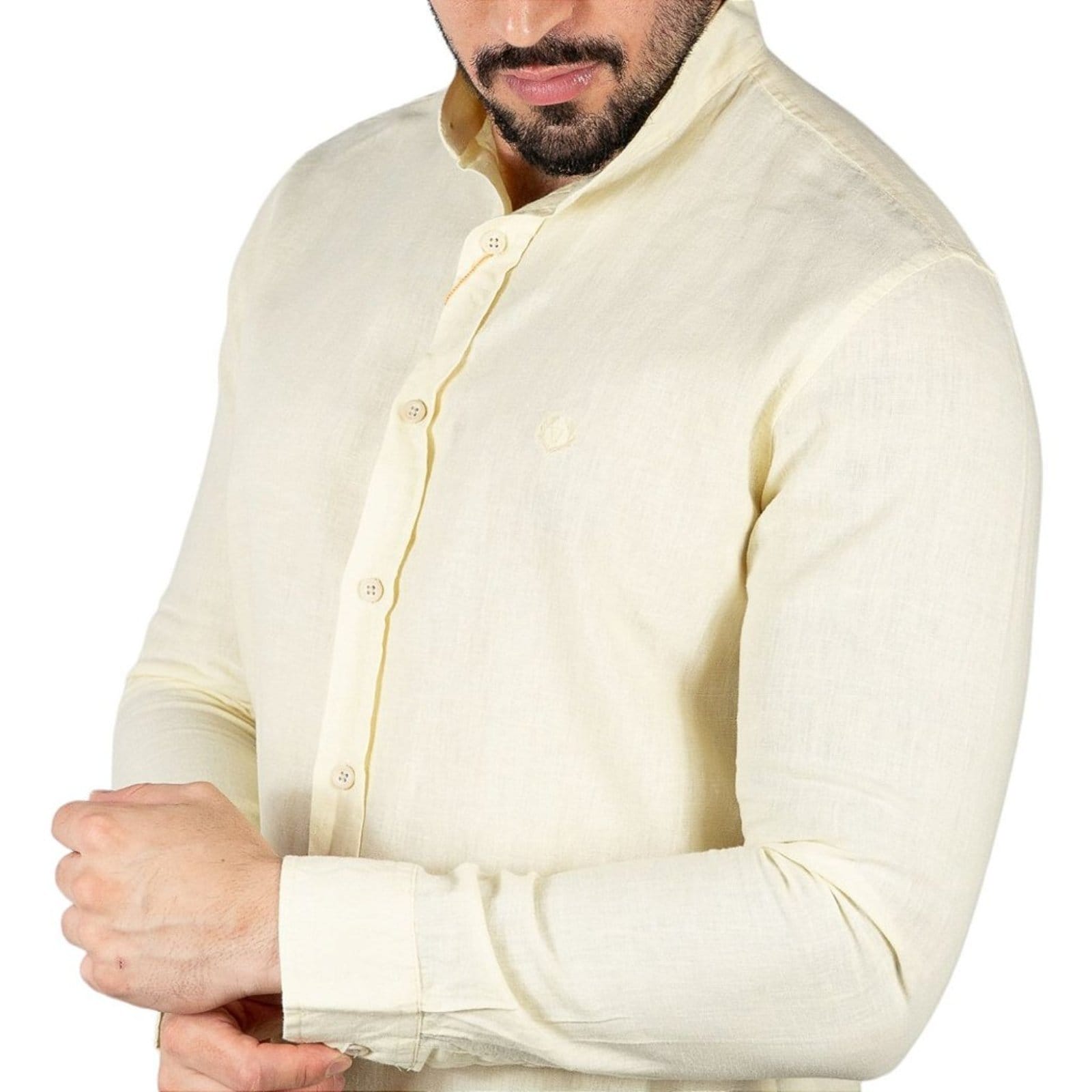 Vista 2 Camisa Linho VersatiOld Gola Padre Amarela VERSATIOLD amarelo