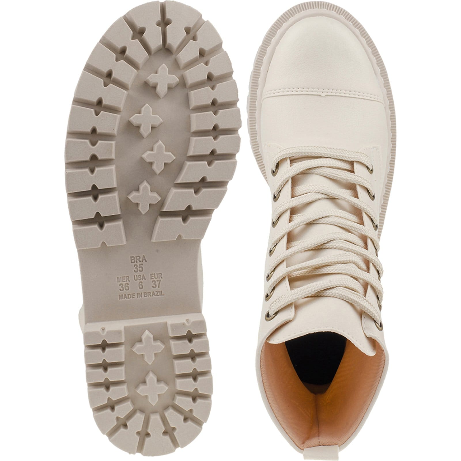 Vista 2 Bota Coturno Feminino Tratorada Confort Blogueira Off White CIA DOS PASSOS bege white