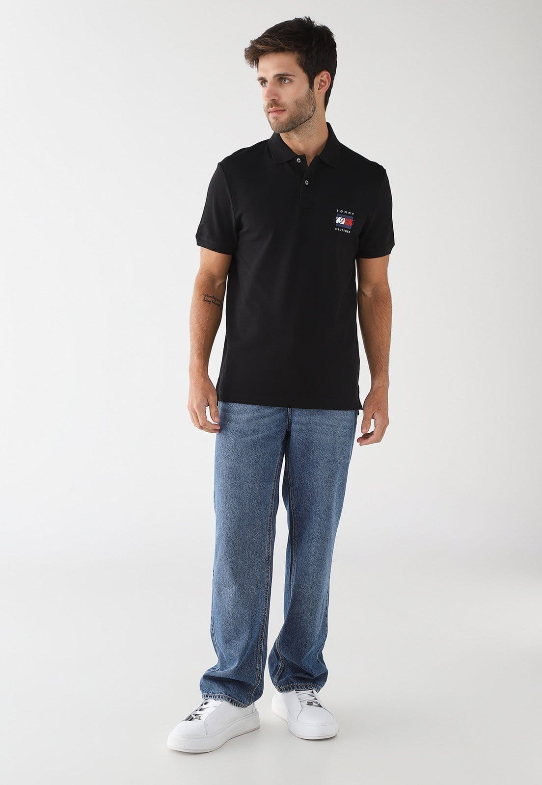 Vista 2 Camiseta Polo Masculina Tommy Hilfiger Mercerized Pique Preta Tommy Hilfiger preto