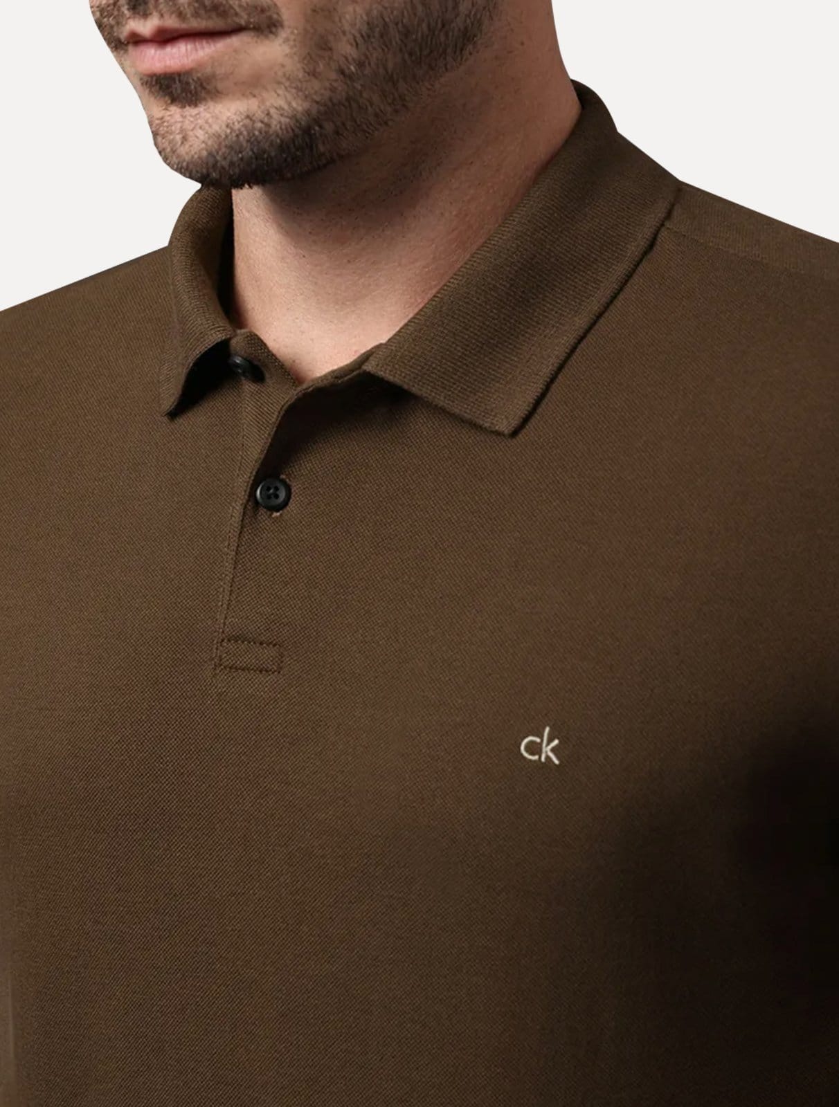 Vista 2 Polo Calvin Klein Masculina Piquet Slim Fit Sem Friso Calvin Klein marrom