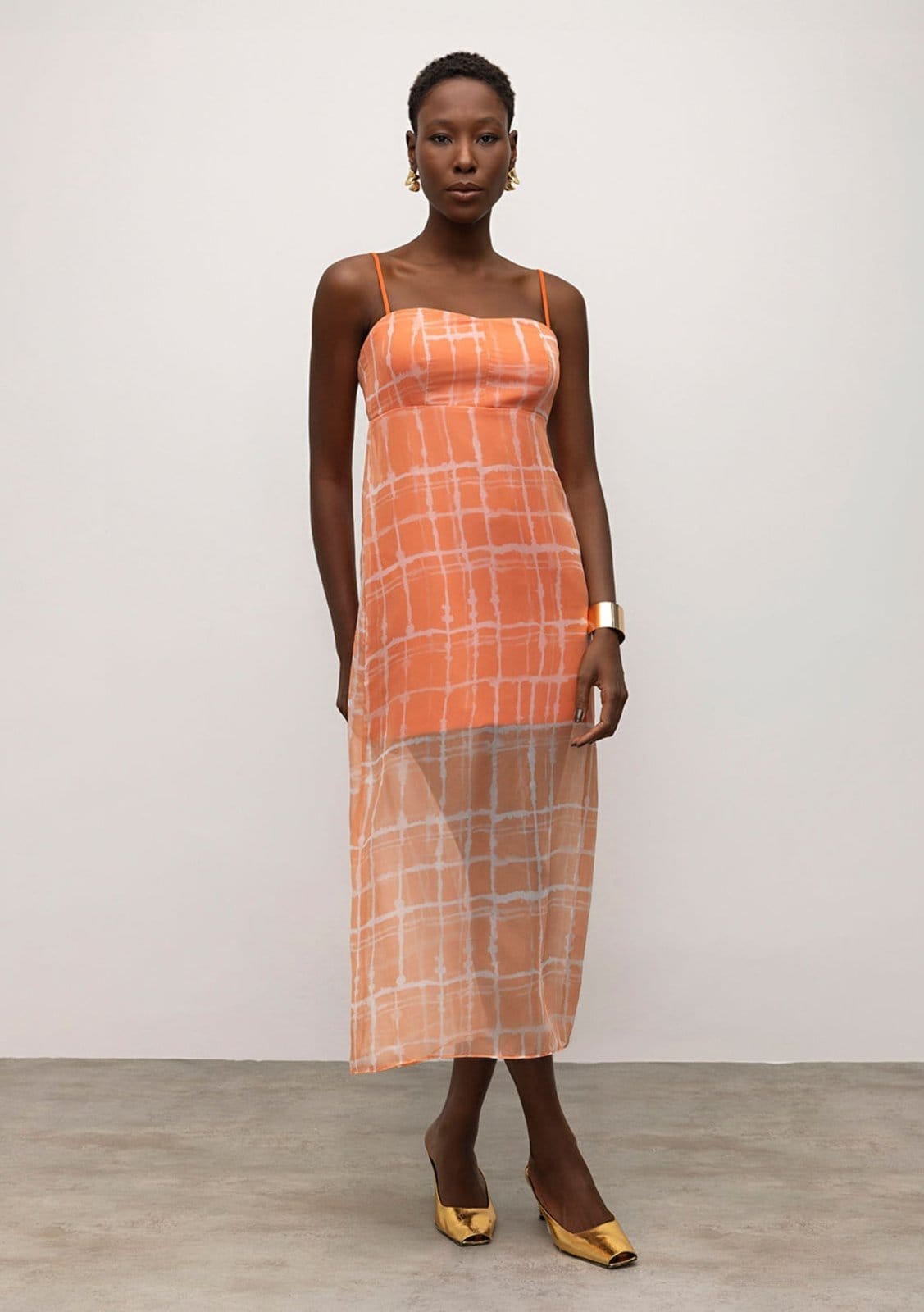 Vestido Iódice Midi Decote Reto Com Sobreposição