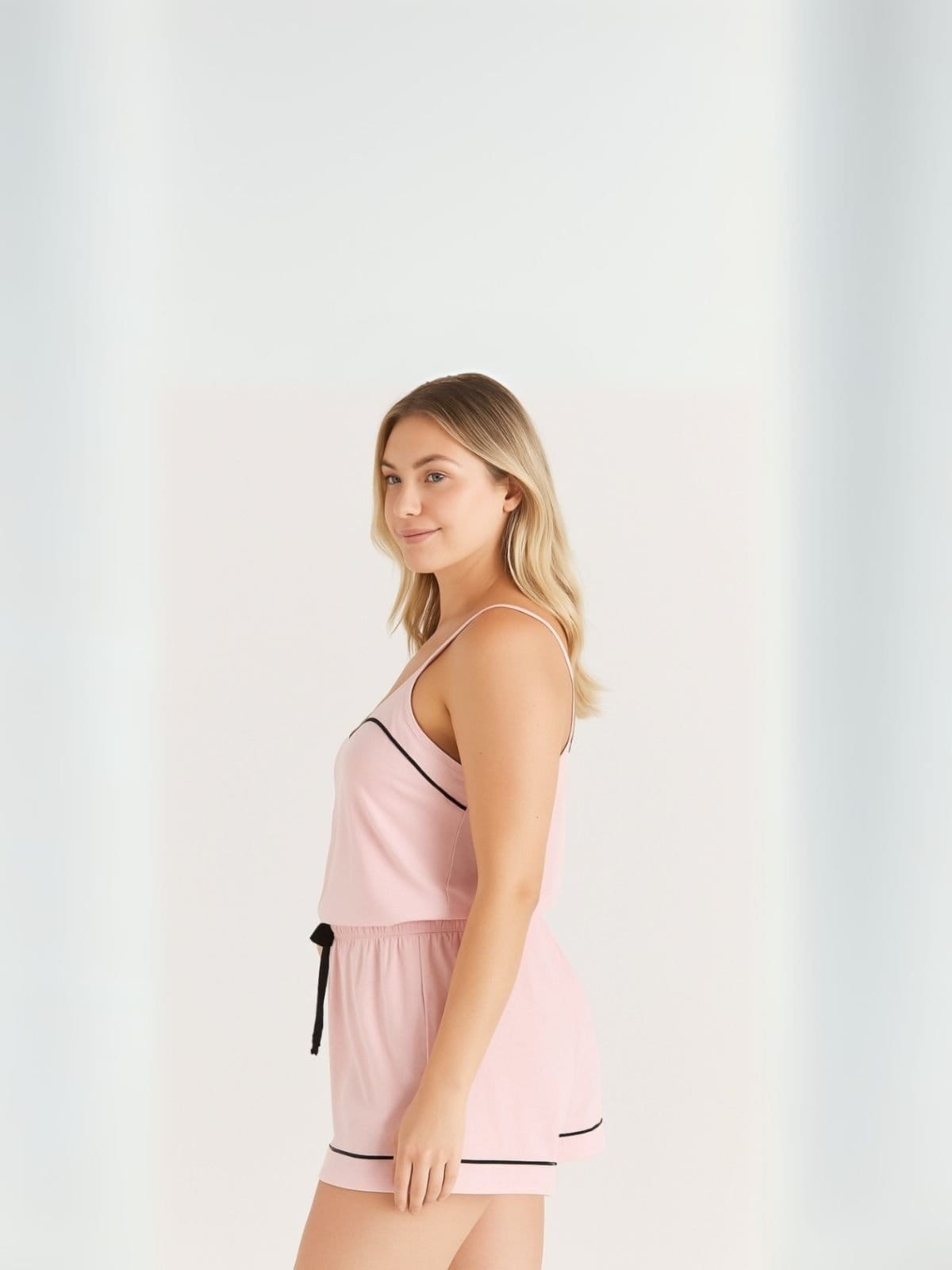 Vista 2 Pijama Algodão Plus Size Feminino Alcinha Sara Claro Piante rosa