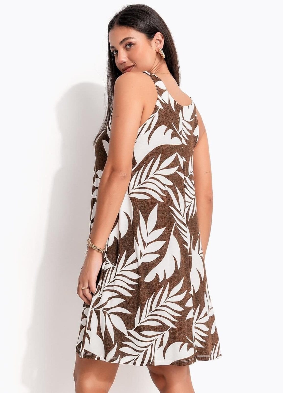 Vista 2 Vestido Quintess Folhagem Verde Quintess marrom verde