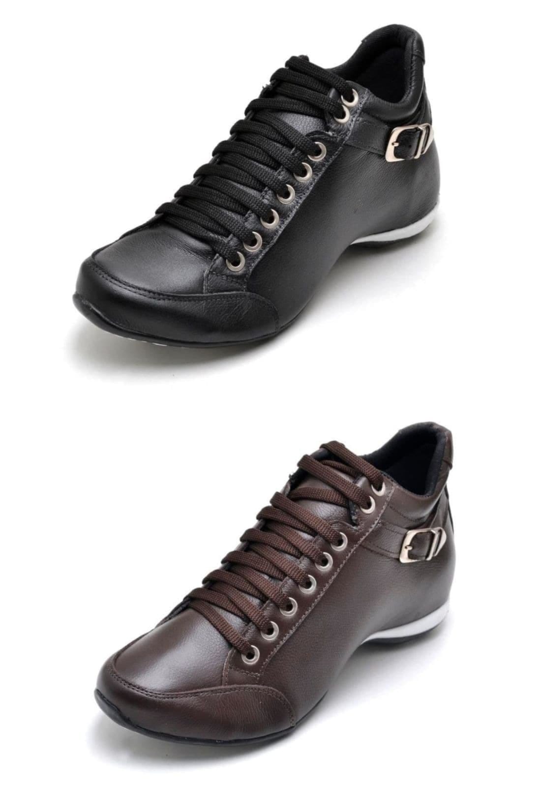 Kit 02 Botas Feminina Cano Curto Couro Esportiva Peccato DFT Kit Top Confort 2 Fivela Preto/Marrom