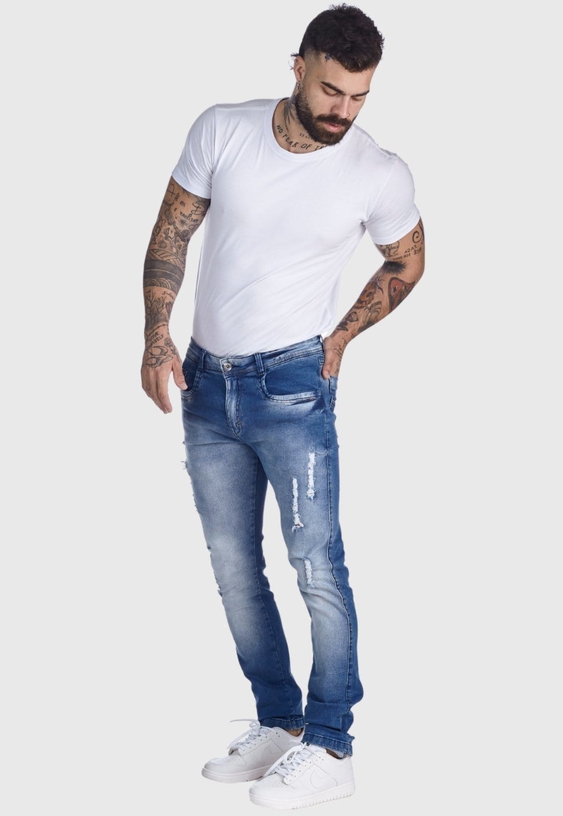 Vista 2 Calça Jeans HNO Jeans Skinny Premium Destroyed HNO Jeans azul