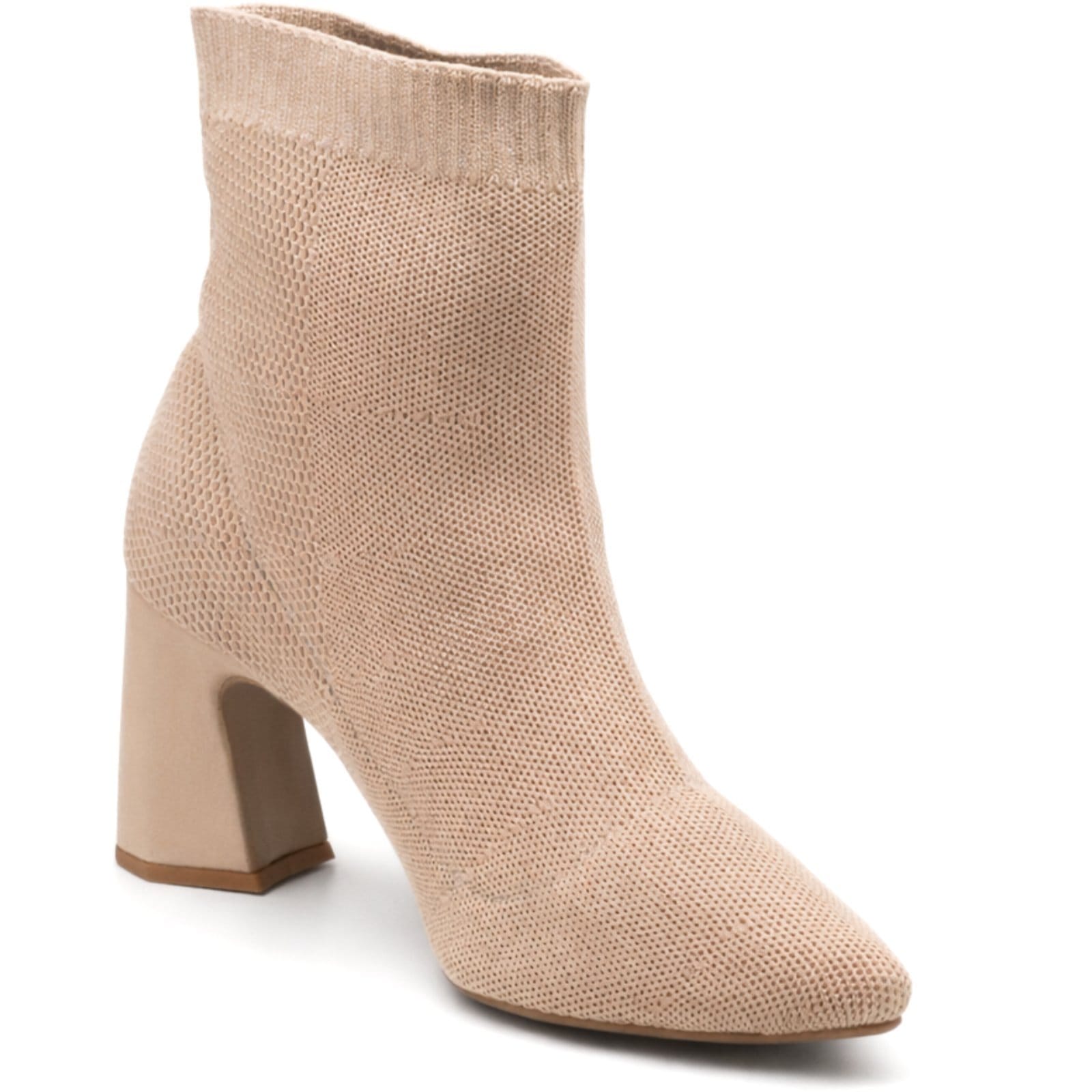 Vista 2 Bota Feminina Estilo Meia de Cano Curto Salto Grosso 184000 Hannah Footwear nude