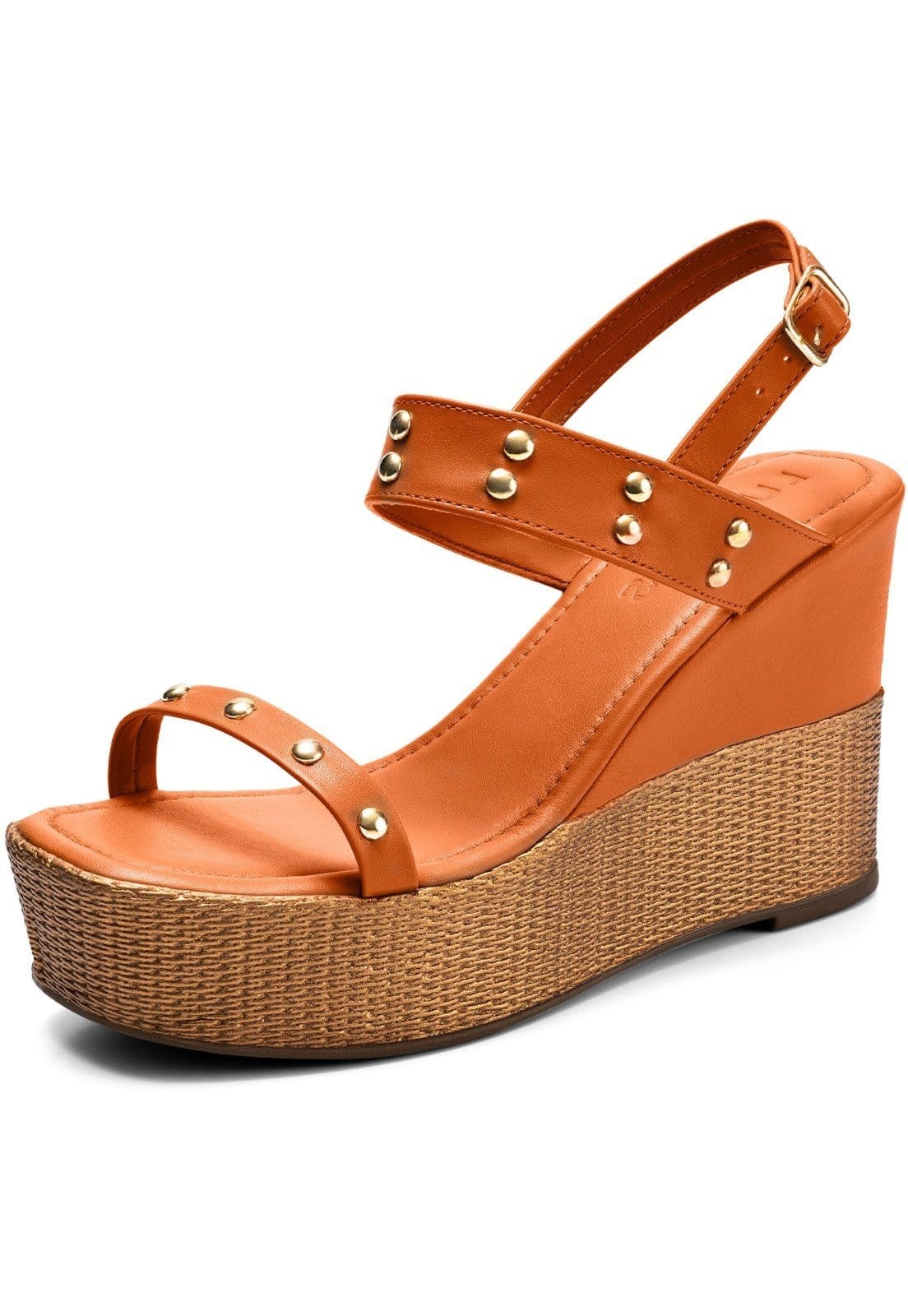 Sandália Feminina Lumiss Anabela Plataforma Alta Confortável Juta Tachas