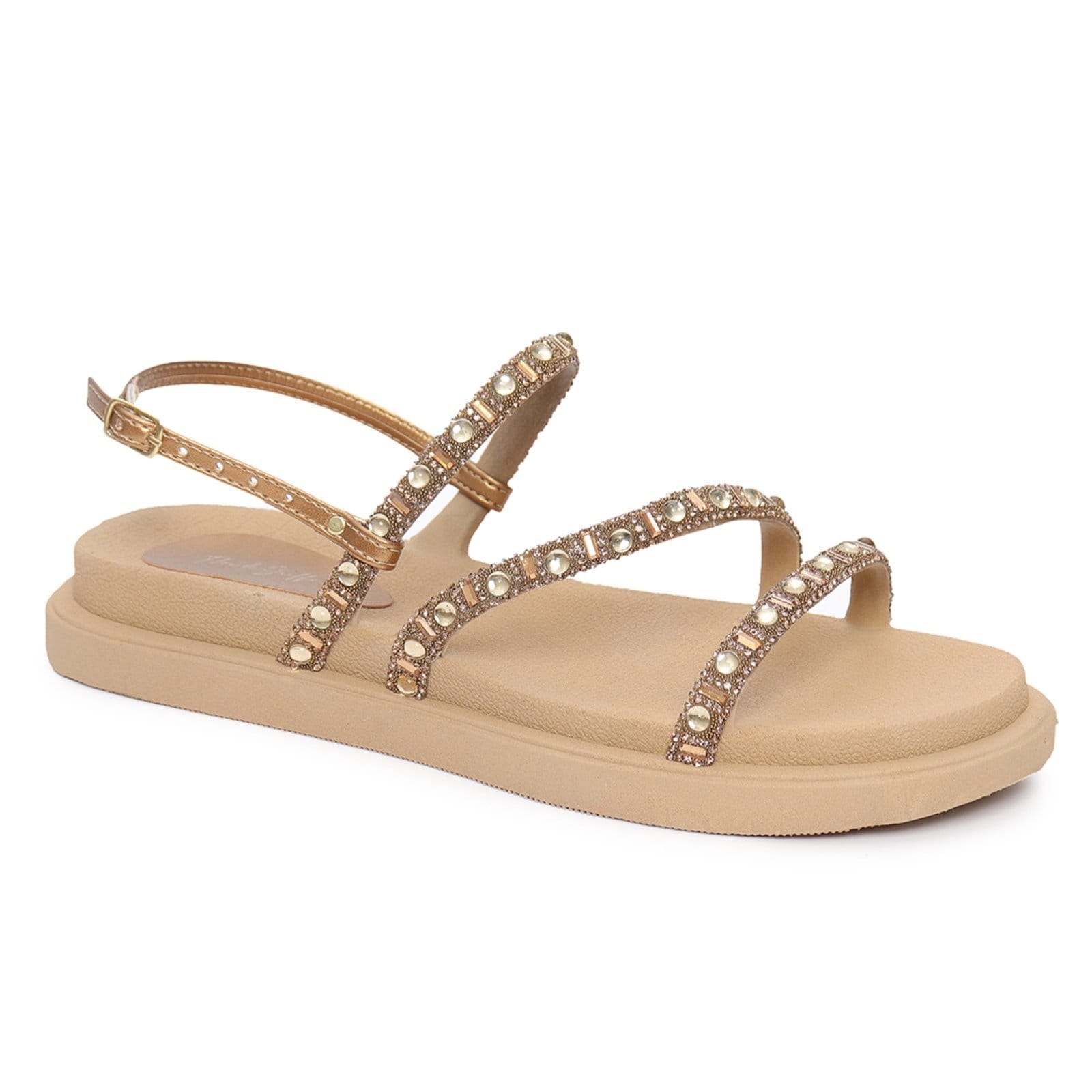 Sandália Papete Flor de Griffe Stras Ouro