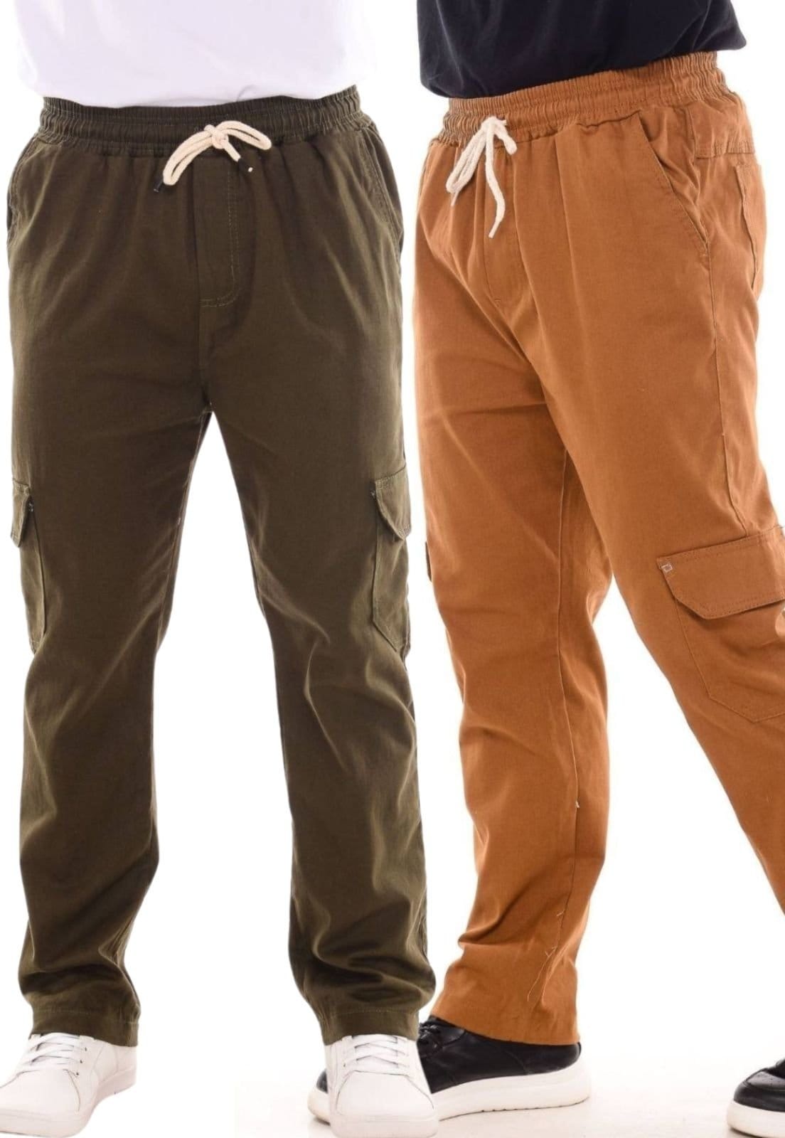 Kit 2 Calças Jogger Mys Jeans com Bolso Cargo Sem Punho Caramelo