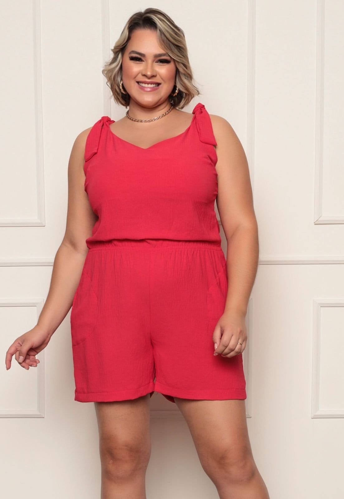 Macaquinho Curto Plus Size Feminino com Alça Modelo Confortável Moda Verão