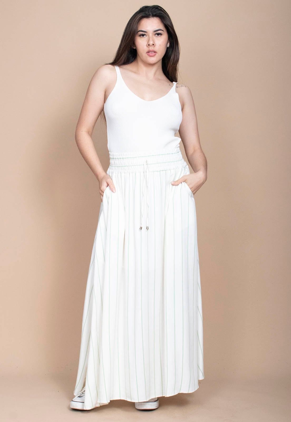 Vista 2 Saia Longa Cabanafree Viscose Brisa Marinha Cabanafree azul/estampado