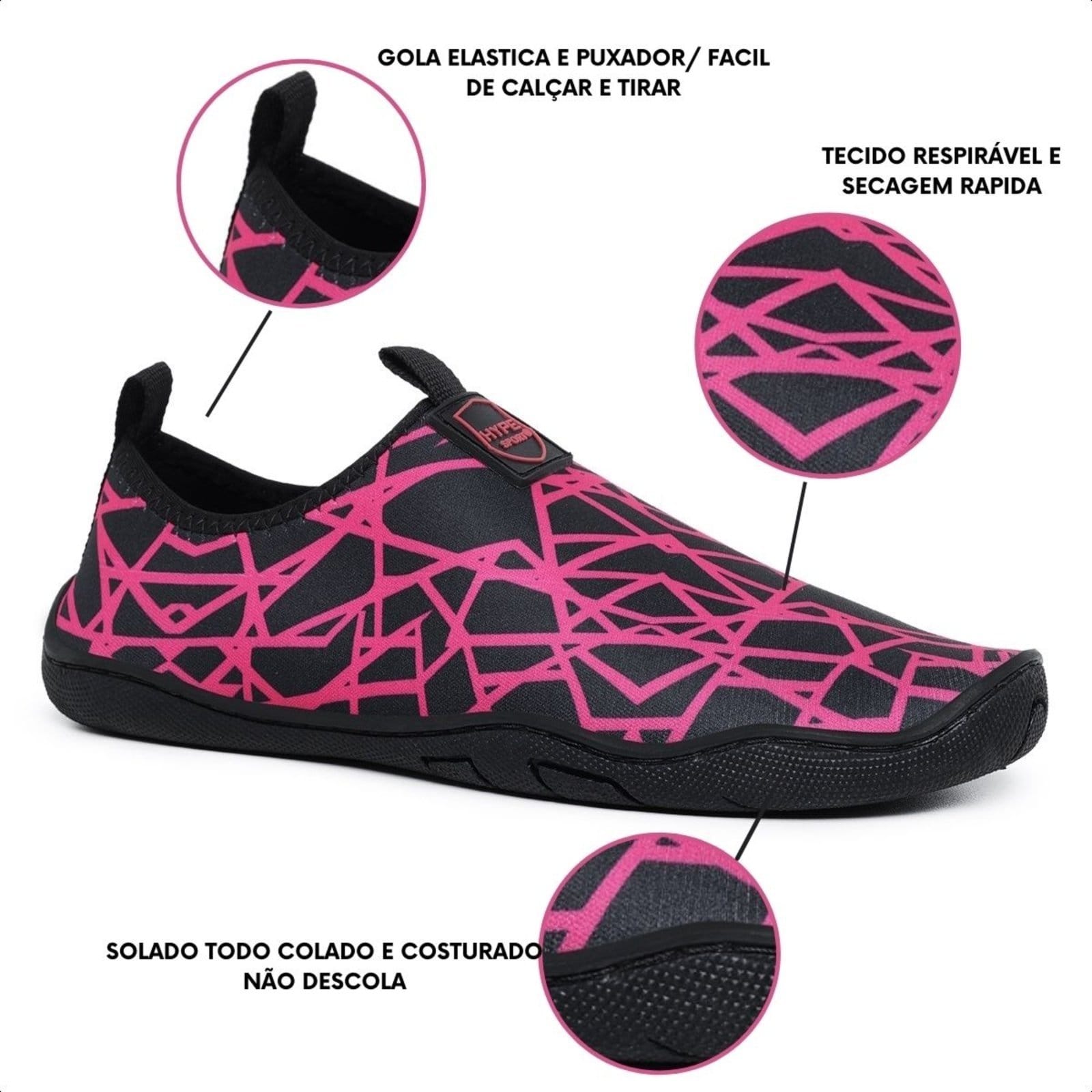 Vista 2 Sapatilha Aquatica Feminina Nautica Praia Pesca Leve Flexível Bia Ramos rosa