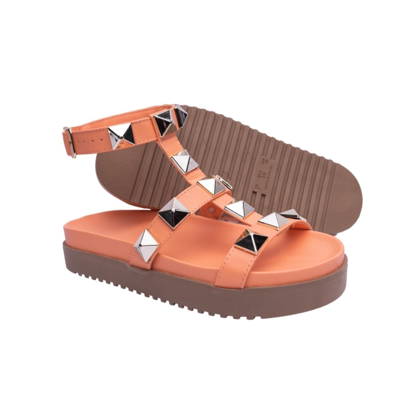 Vista 2 Sandalia Papete Rasteira Feminina Piramide Sola Alta TELLINI STORE laranja