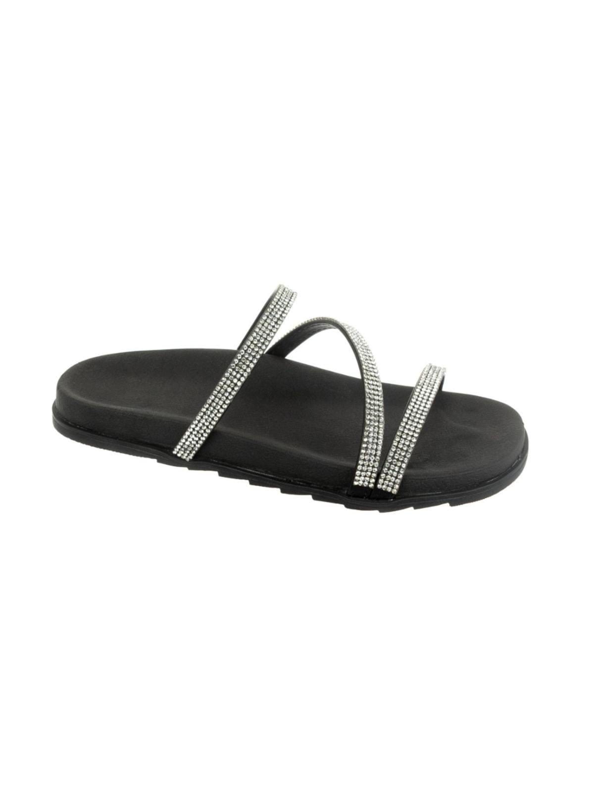 Sandália Birk feminina Rasteira Flat Strass Brilho Anatômico Via Angel 6302.