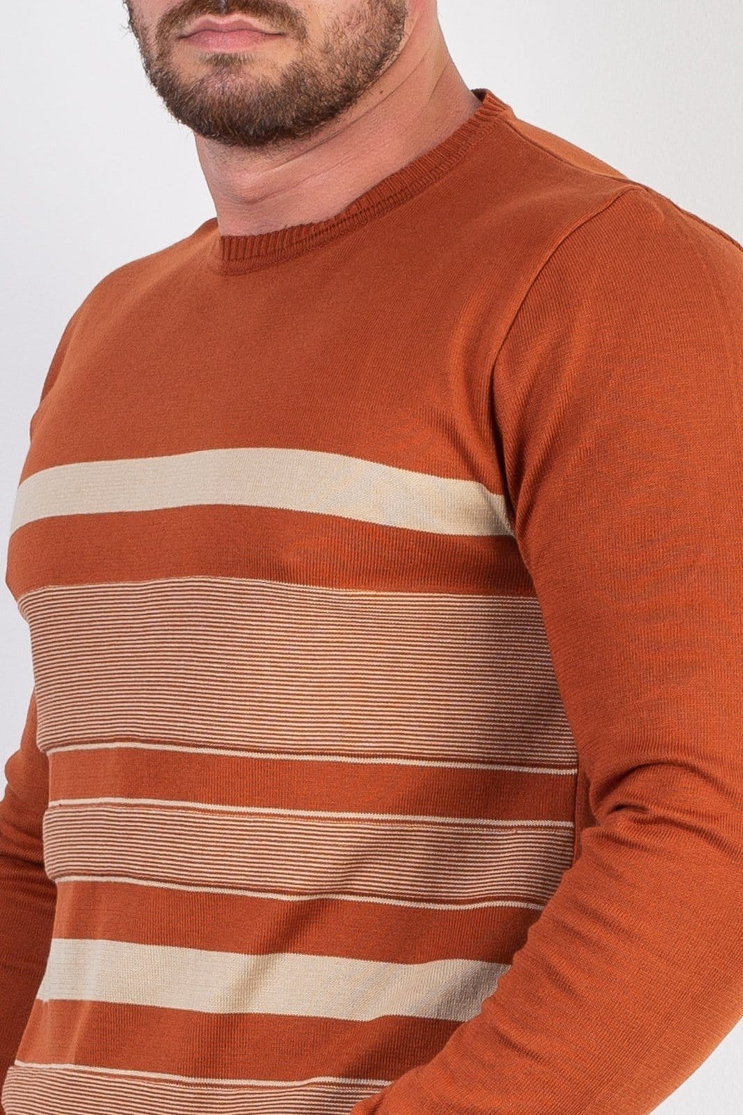 Vista 2 Suéter masculino de malha com listras 50004 - Terracota Enluaze bordô