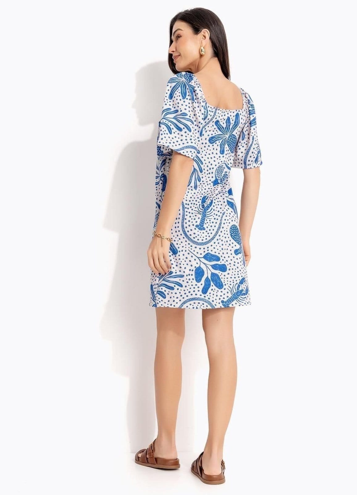 Vista 2 Vestido Em Malha Texturizada Quintess Pontilhado Quintess azul