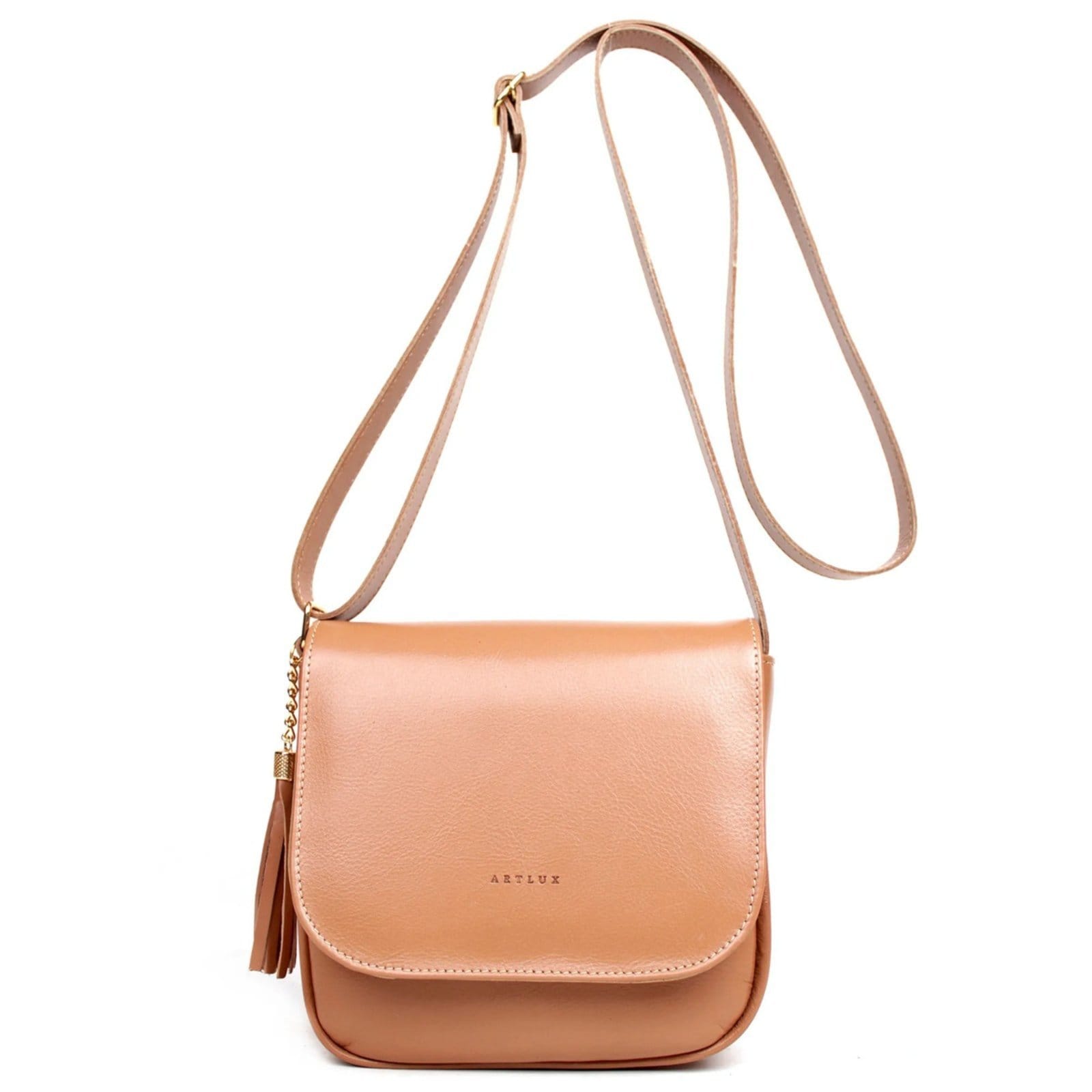Bolsa Transversal em Couro Artlux Amêndoa 9053